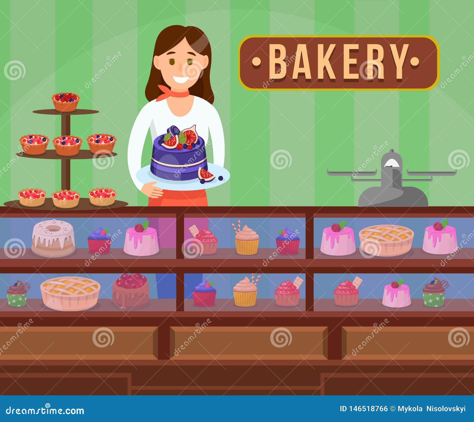 Confectioner with Cakes Flat Vector Illustration Stock Vector -  Illustration of female, cartoon: 146518766