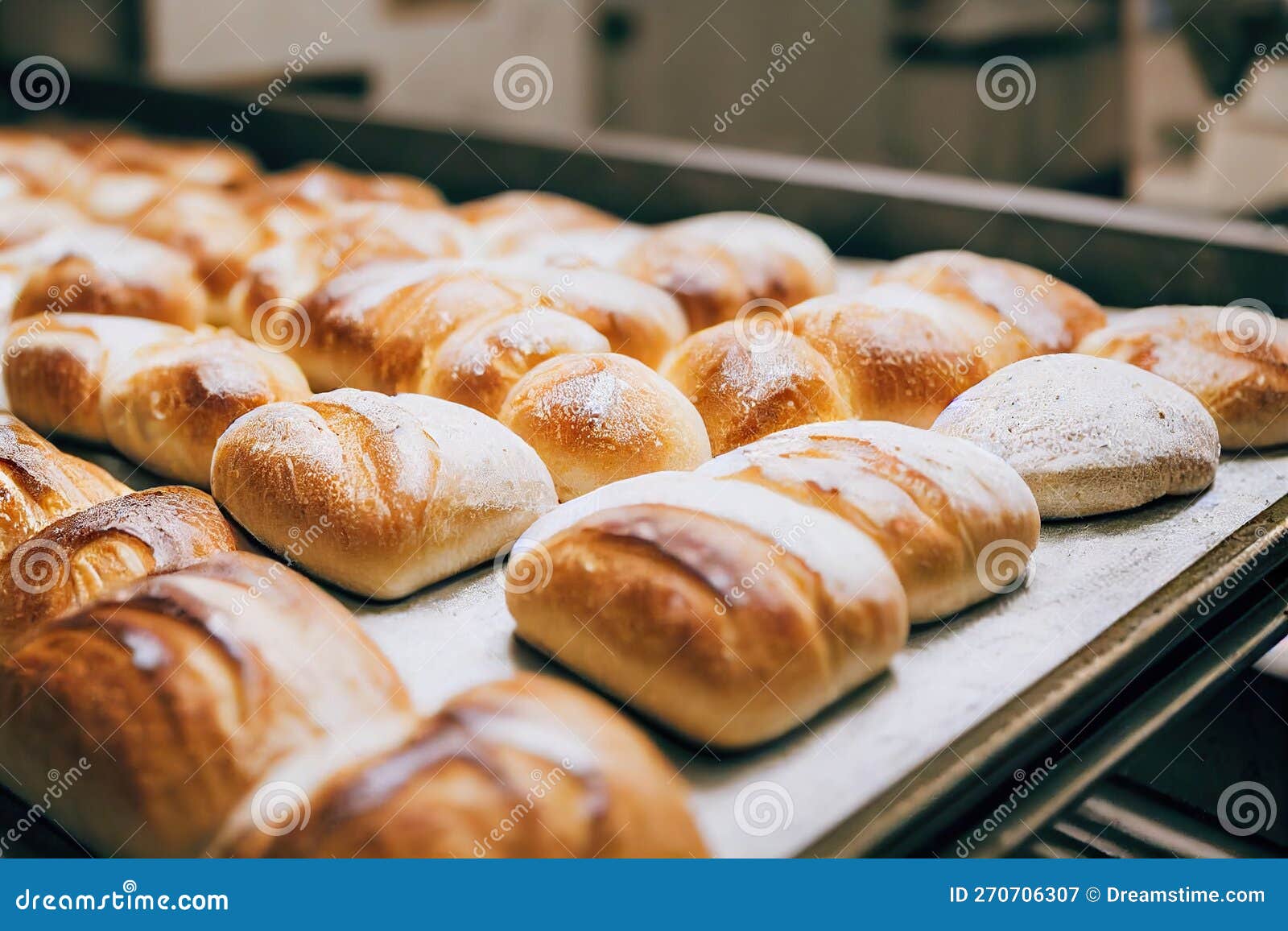 Confectionery Cereal Buns Baked Bread on Baking Sheet Stock
