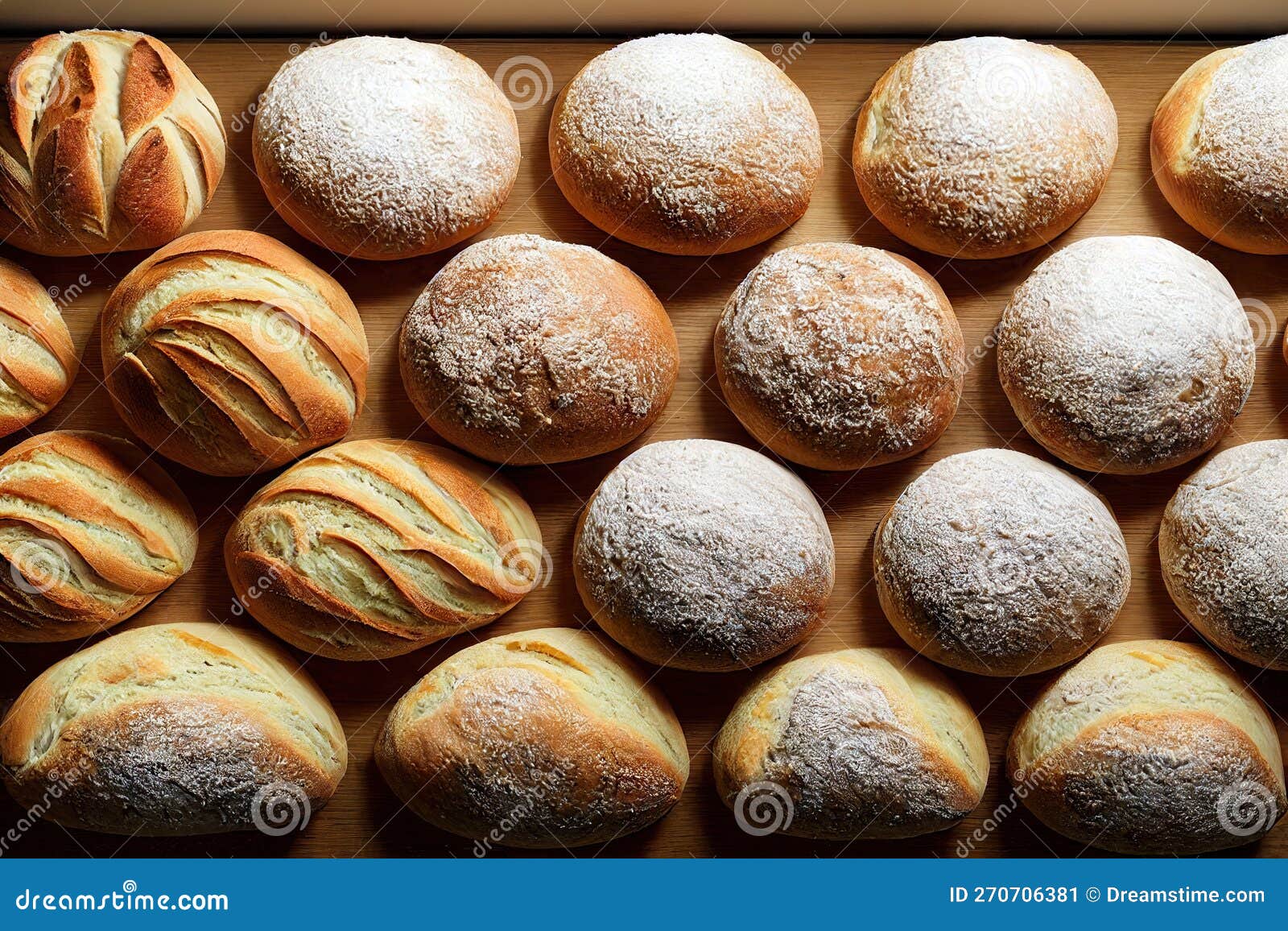Confectionery Cereal Buns Baked Bread on Baking Sheet Stock