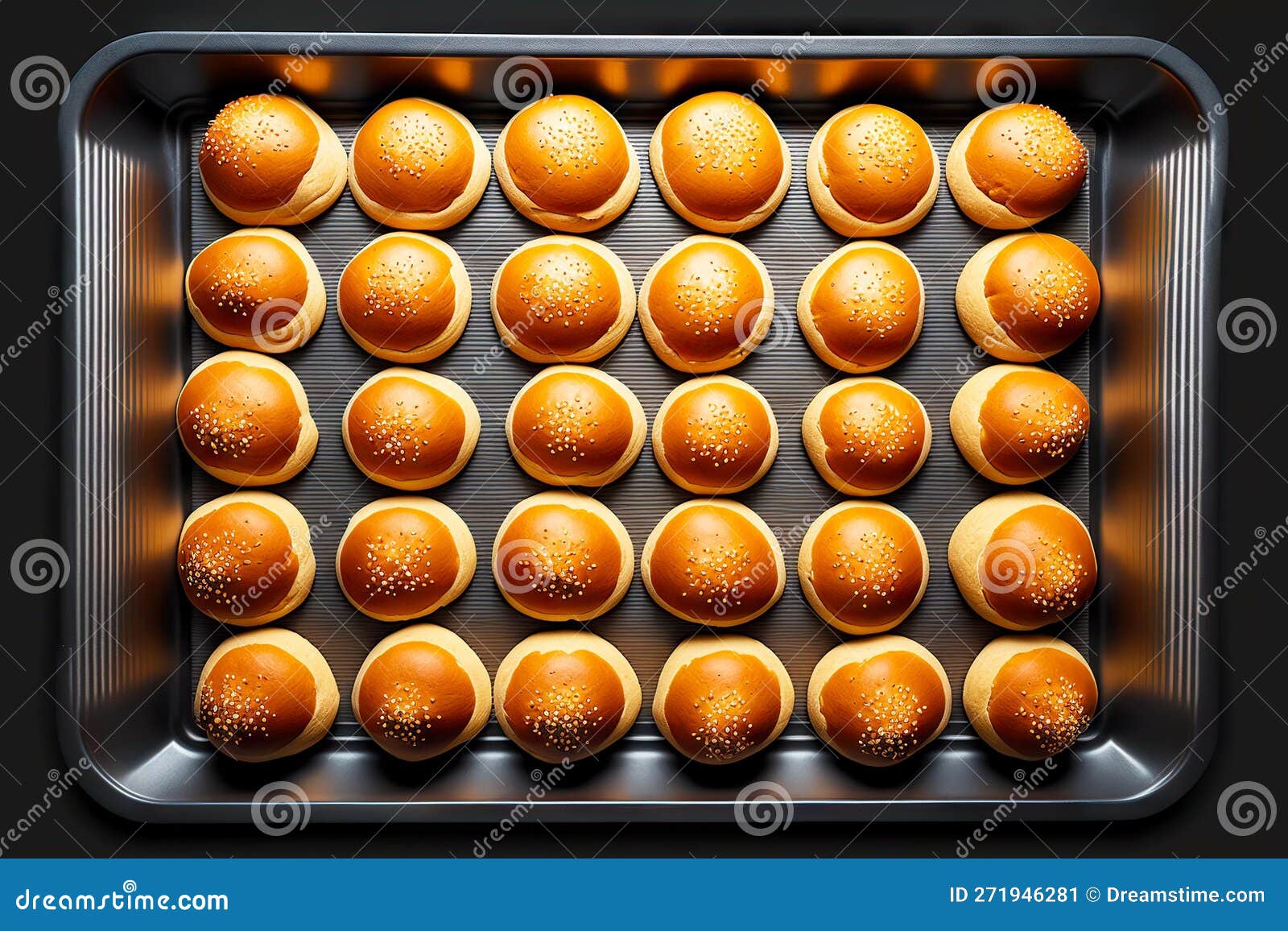 Confectionery Cereal Buns Baked Bread on Baking Sheet Stock