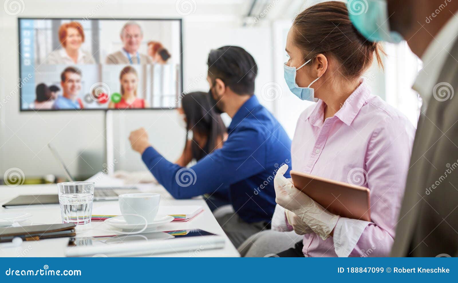 Conference Call with Video Conference for Business Meeting Stock Image