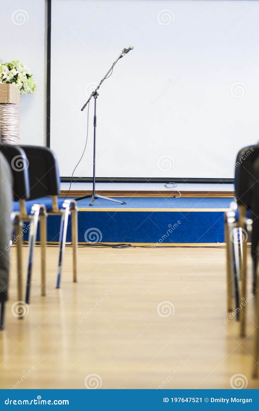 Conference Hall with Chairs in Front of Stage with Screen Stock Image
