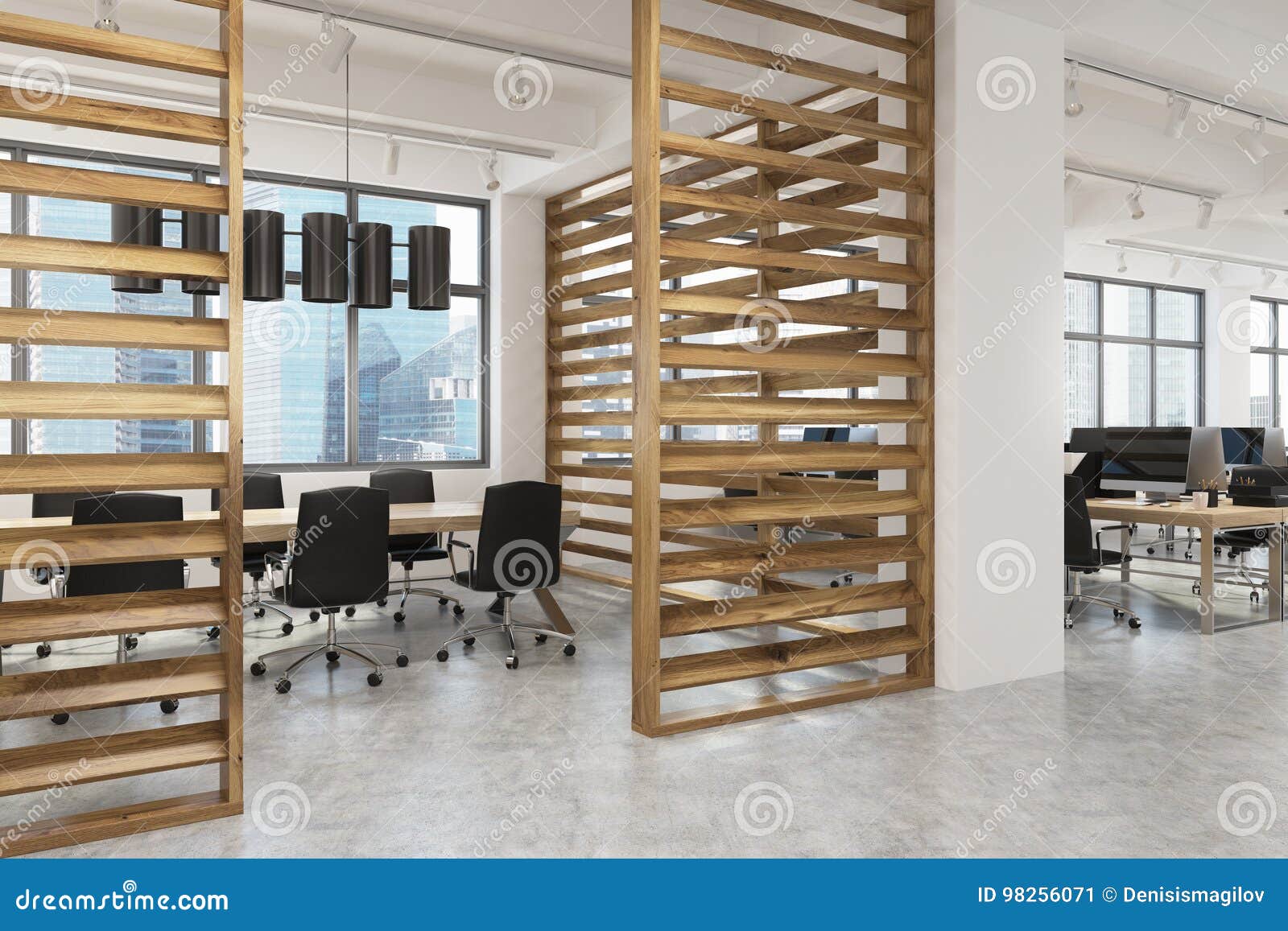 Conference Room Interior With Plank Walls Side Stock