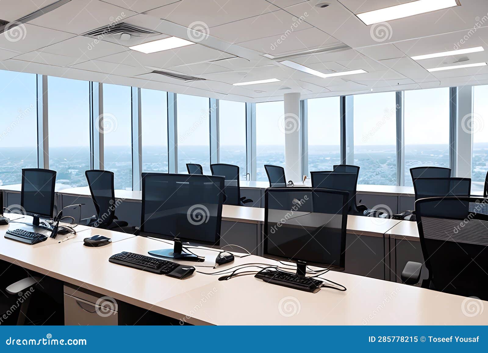 Conference Room with Meeting Table and Chairs and Panoramic City View