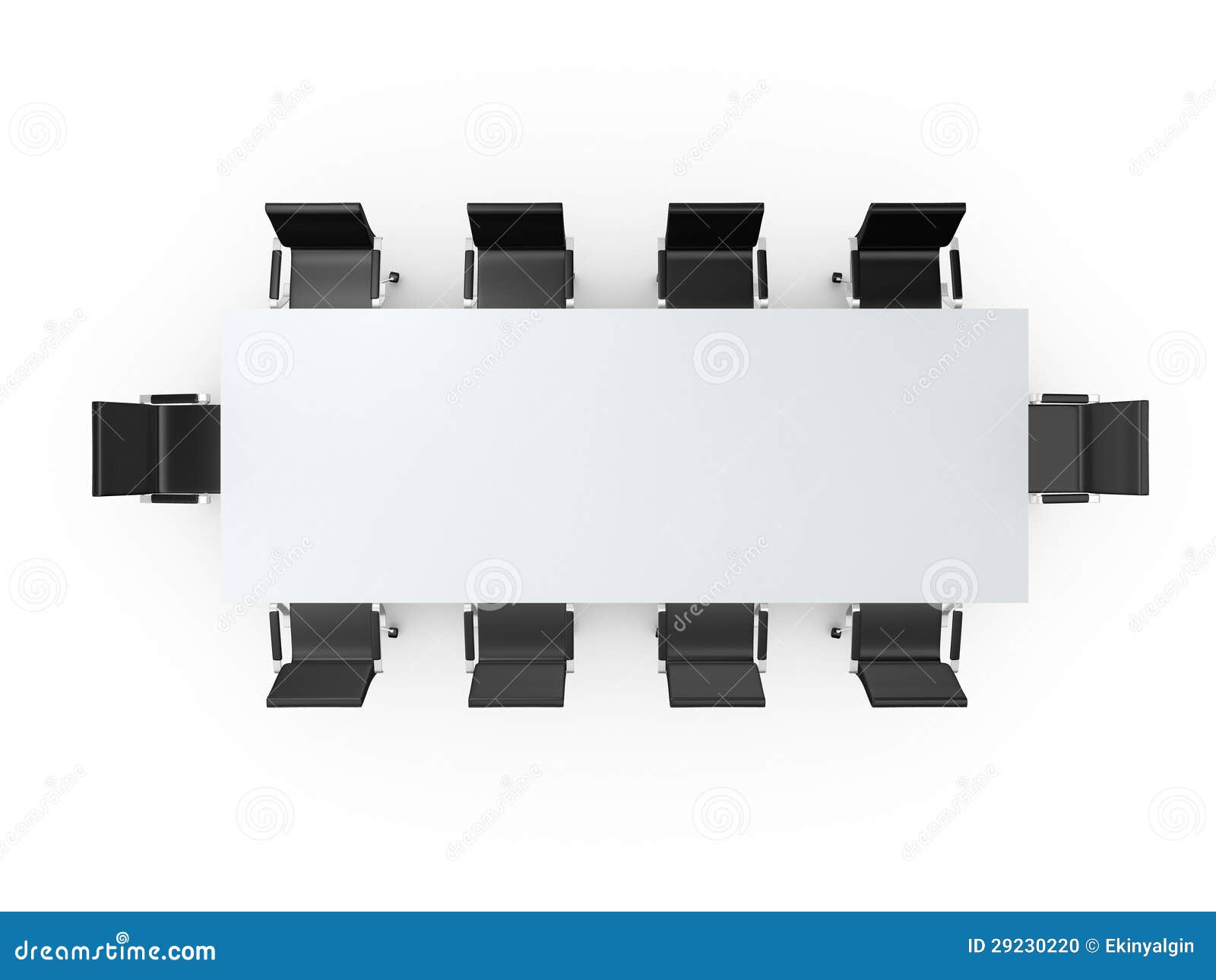 Conference table and black office chairs in meeting room, top view 