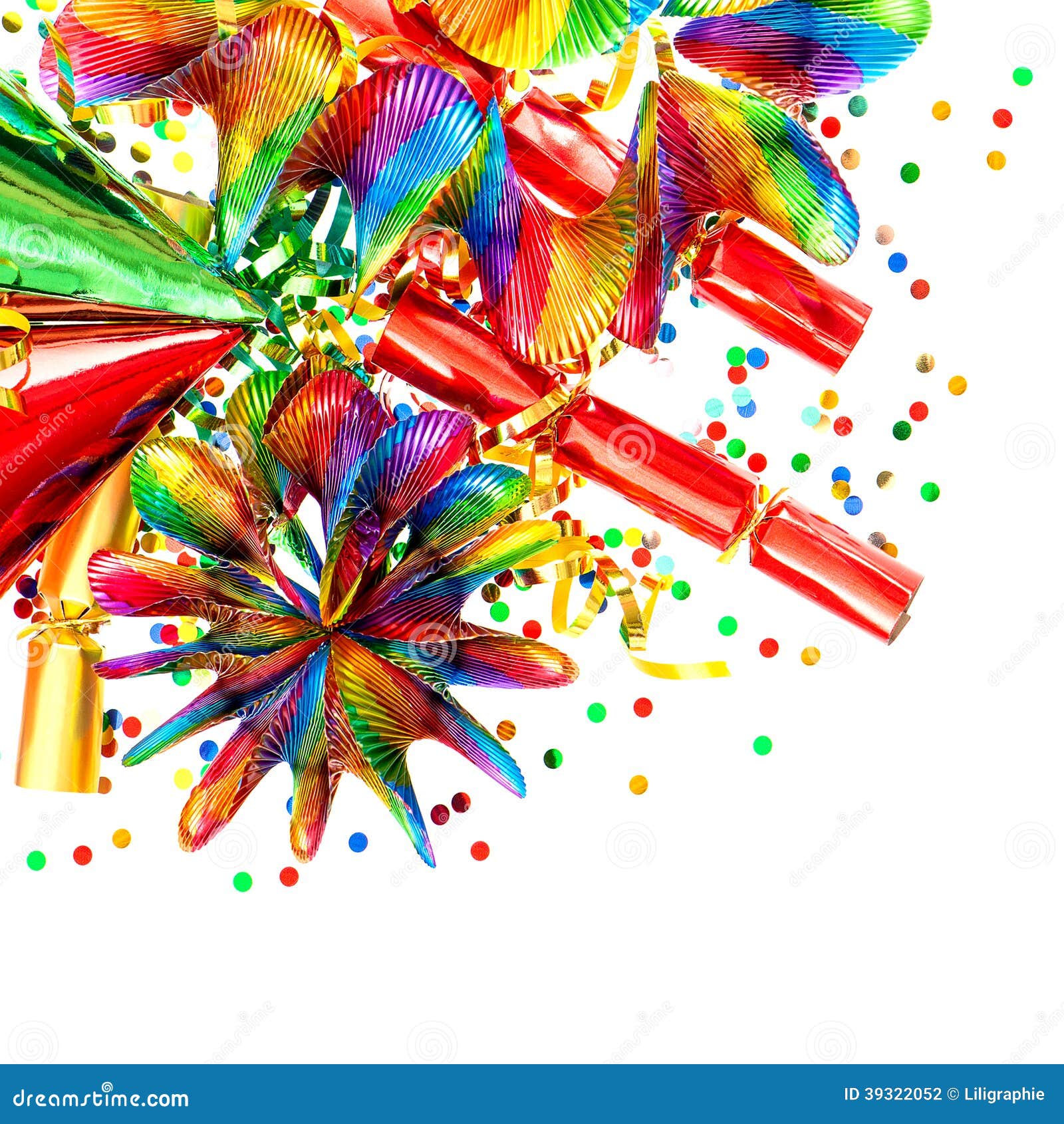 Confetti, Garlands, Streamer. Carnival Decorations Stock Photo Image