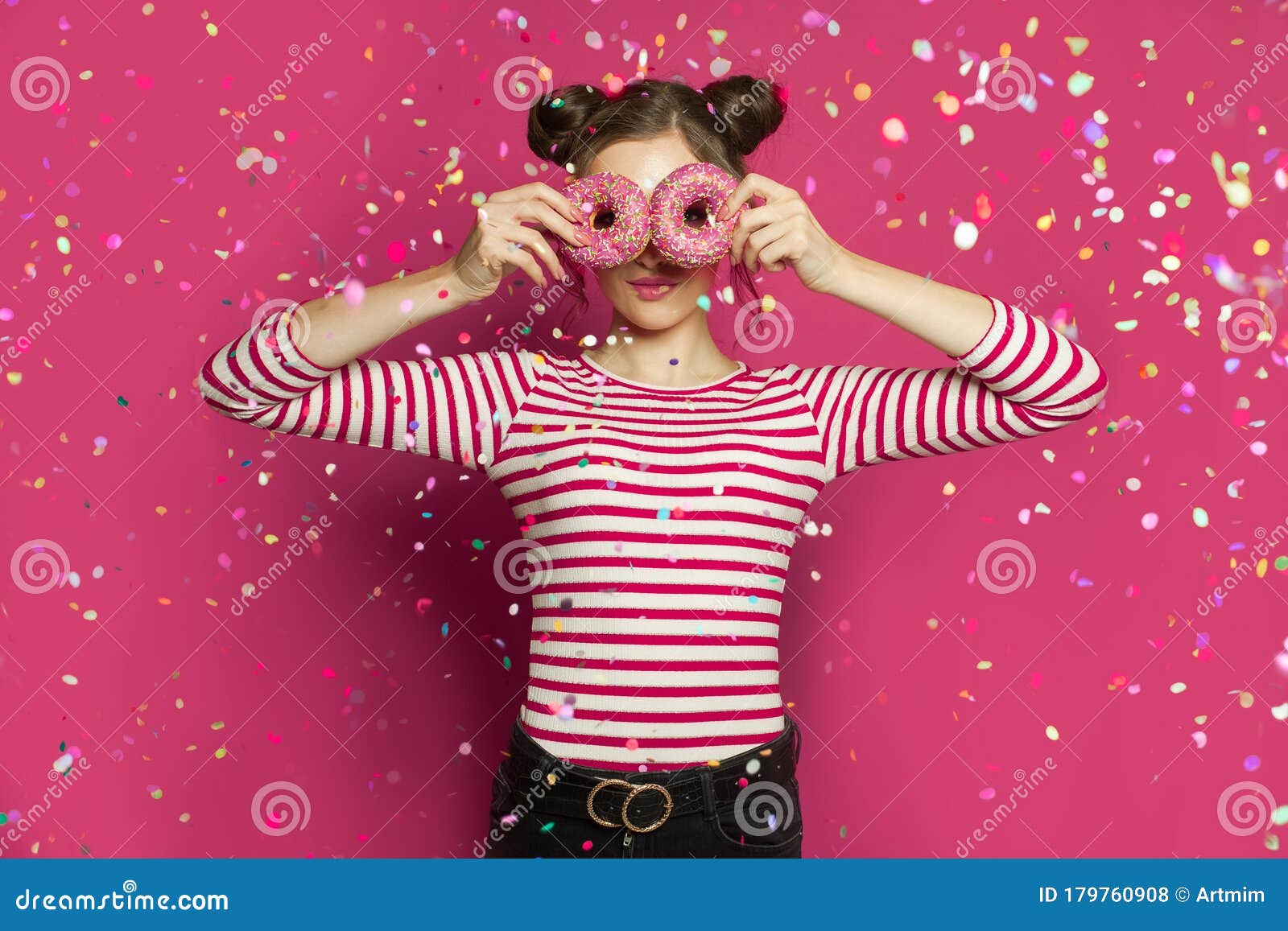 Confetti Girl on Vibrant Pink Background Stock Photo Image of girls