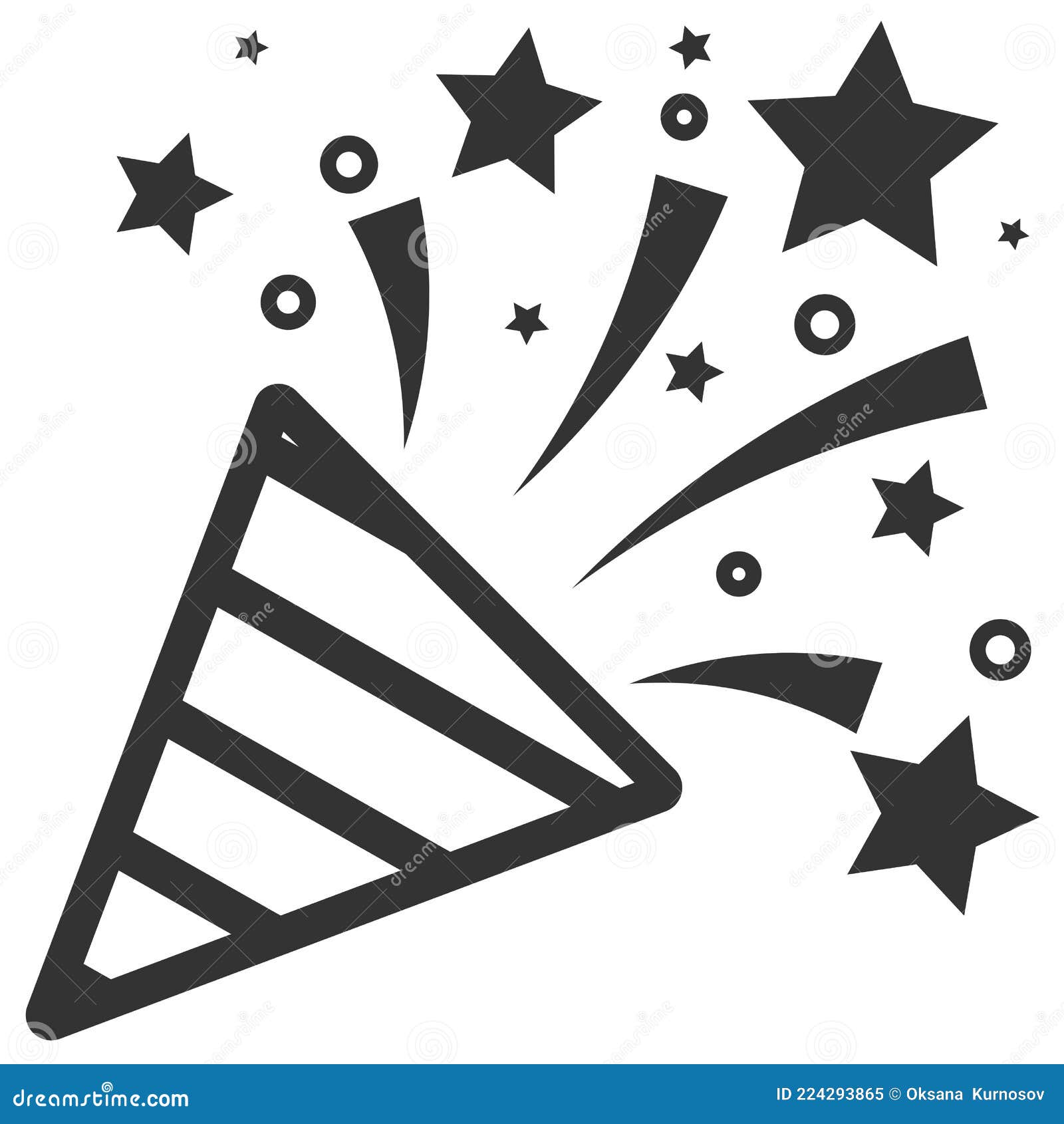 Confetti and Party Popper Icon Outline Vector Design on White