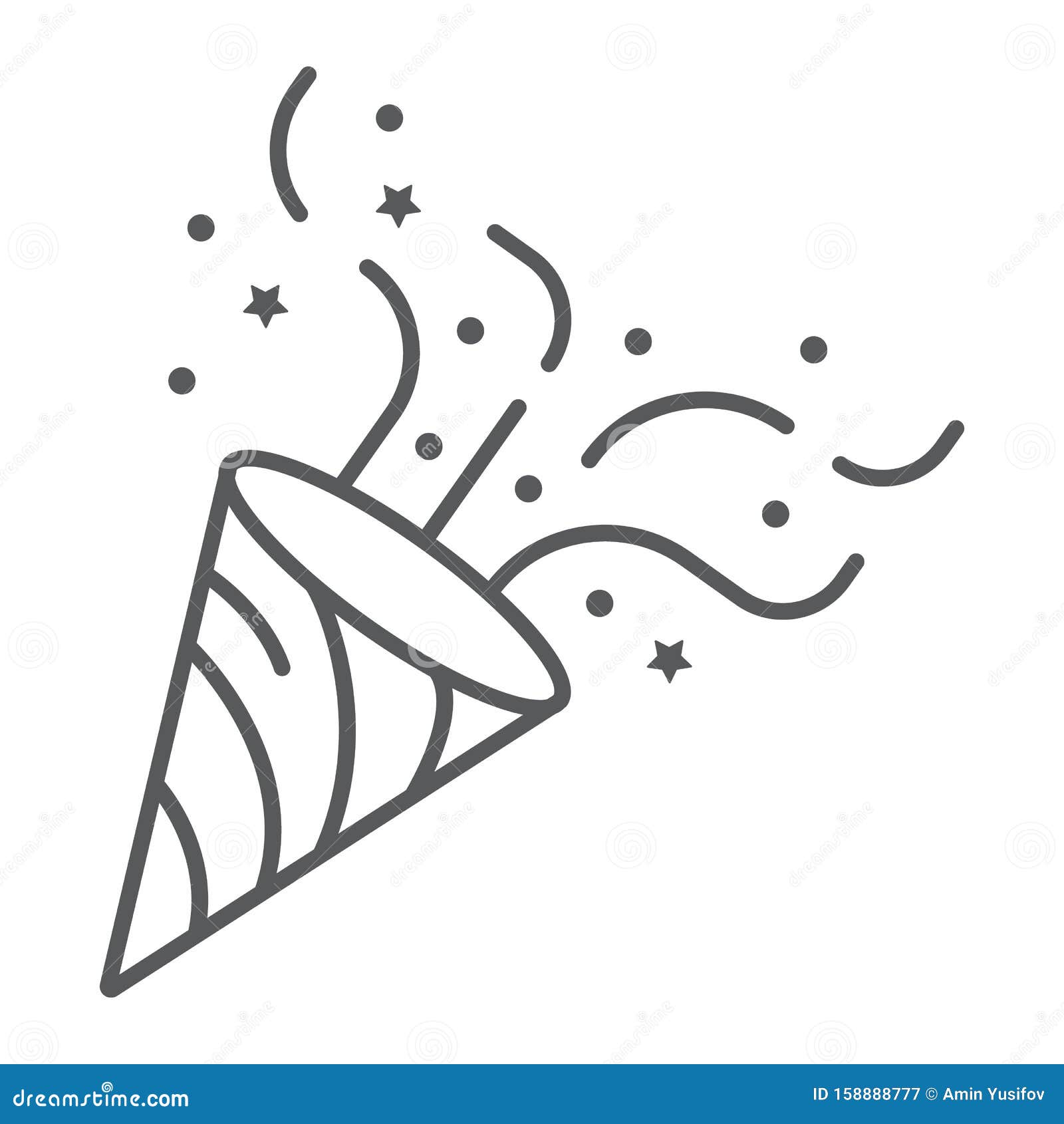Confetti Popper Thin Line Icon, Party and Decor, Party Hat Sign, Vector