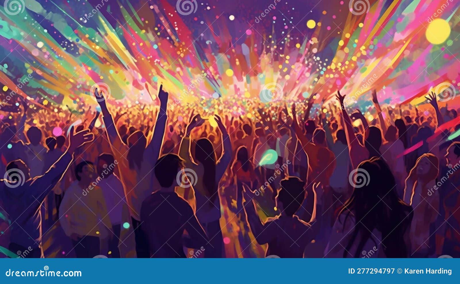 Confetti Showering the Crowd at a Music Festival Stock Illustration ...
