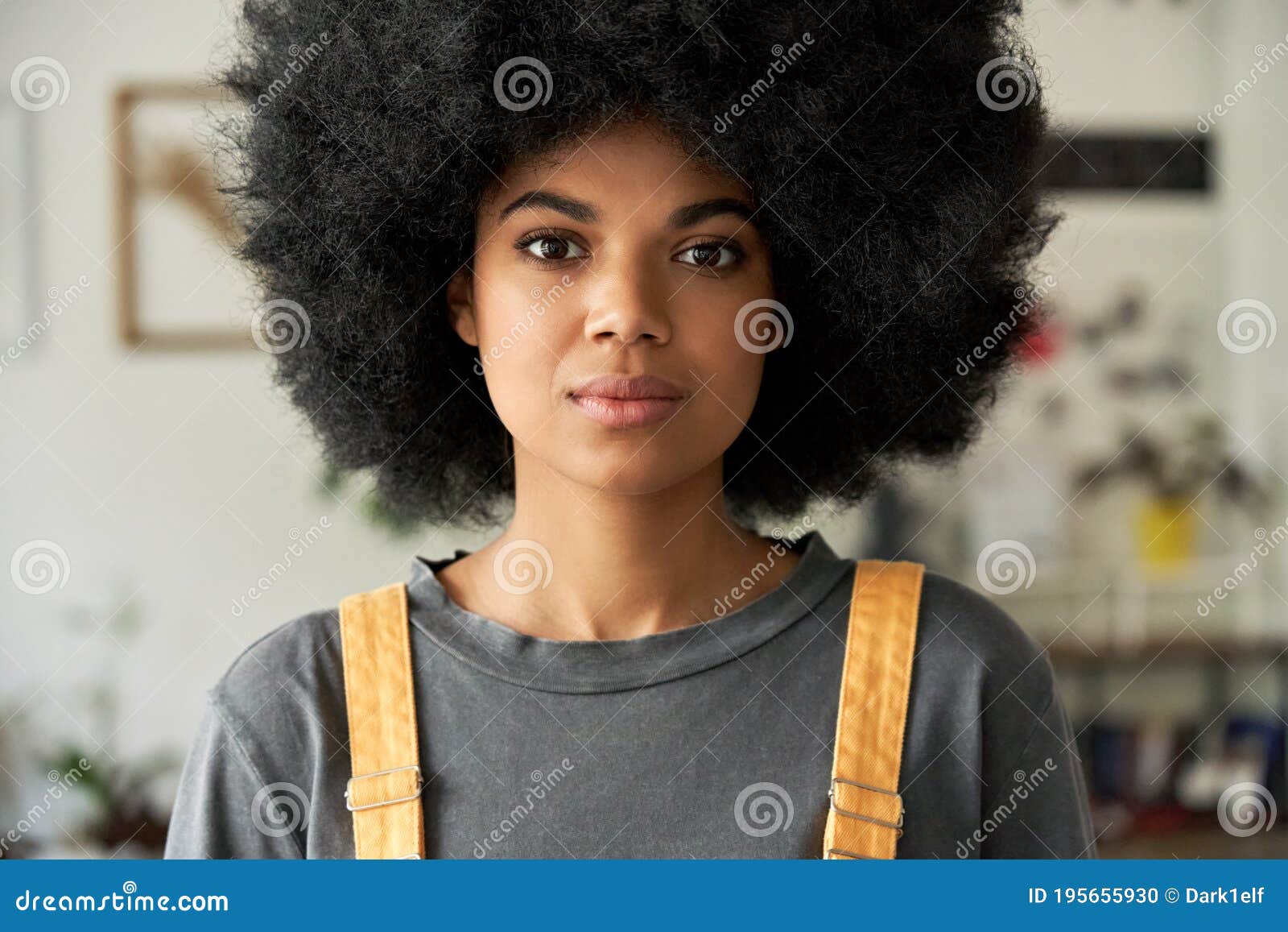 Confident African Woman with Afro Hair Looks at Camera, Headshot Portrait.  Stock Photo - Image of black, ethnic: 195655930