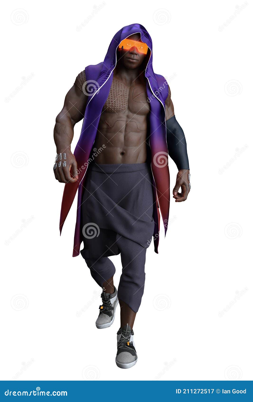 Athletic Black Man in Futuristic Cyberpunk Style Clothes and Electronic  Visor. 3D Illustration Isolated on White Background. Stock Image -  Illustration of cybernetic, walking: 211272517