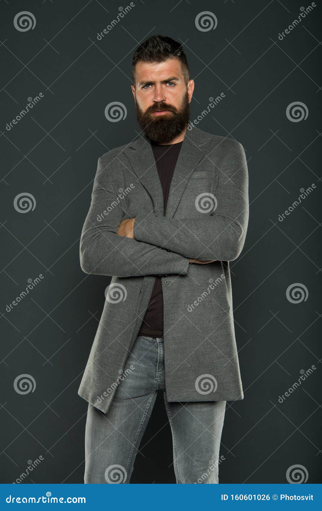 Confident and Attractive. Confident Hipster on Grey Background. Bearded ...