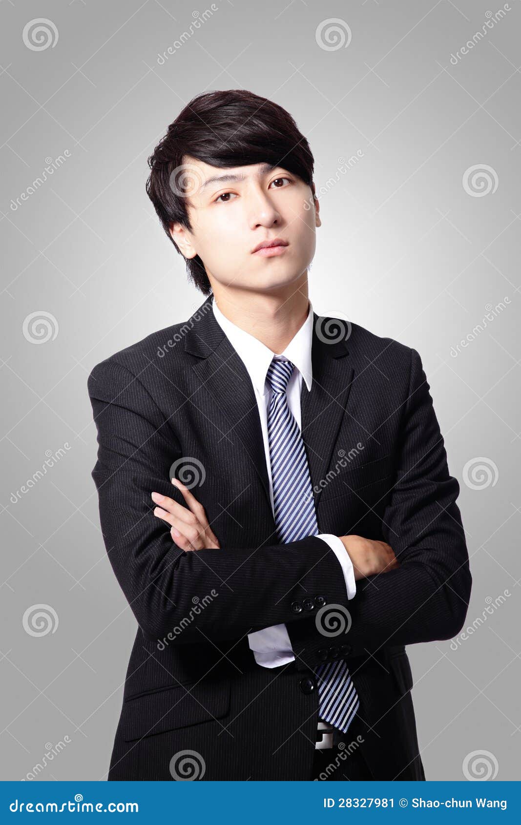 Confident Business Man Cross His Arms Stock Image - Image of gray