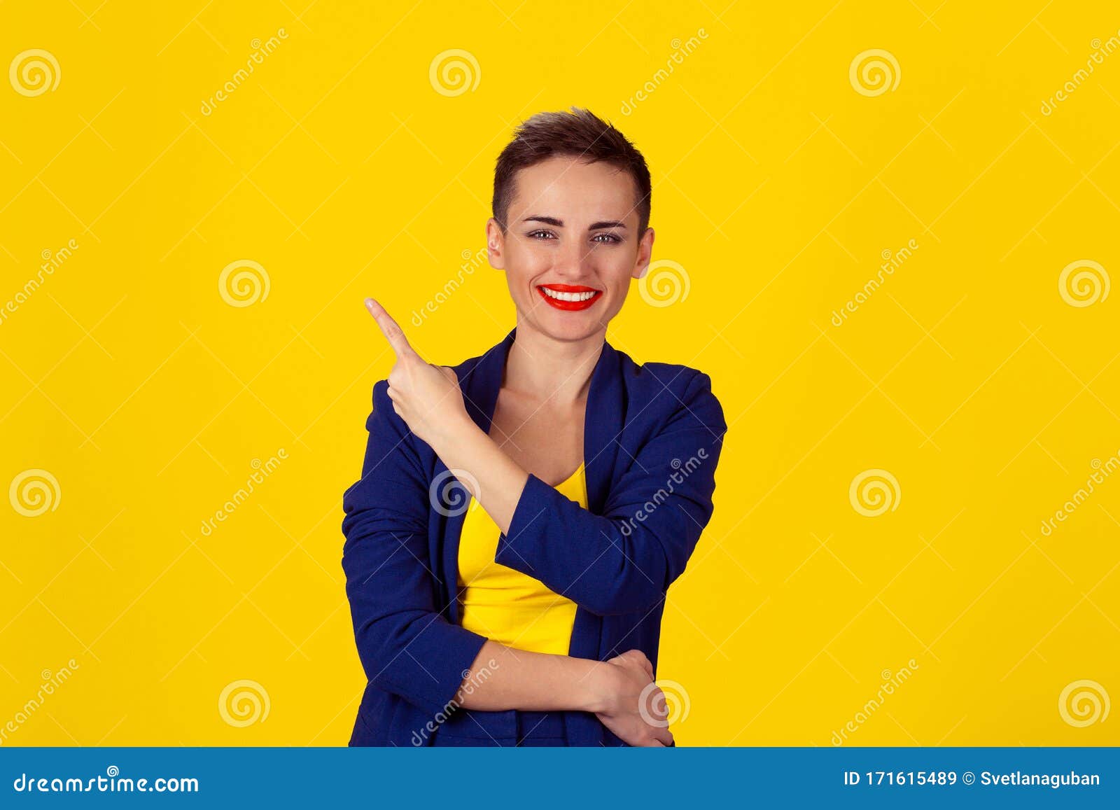 Confident Business Woman Pointing At Copy Space Background. Cheerful ...
