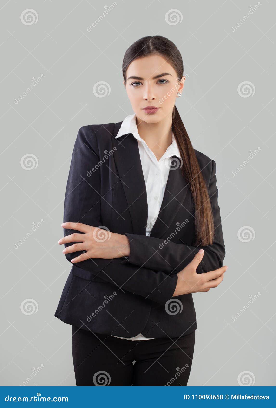 Confident Business Woman in Suit on Gray Stock Photo - Image of ...