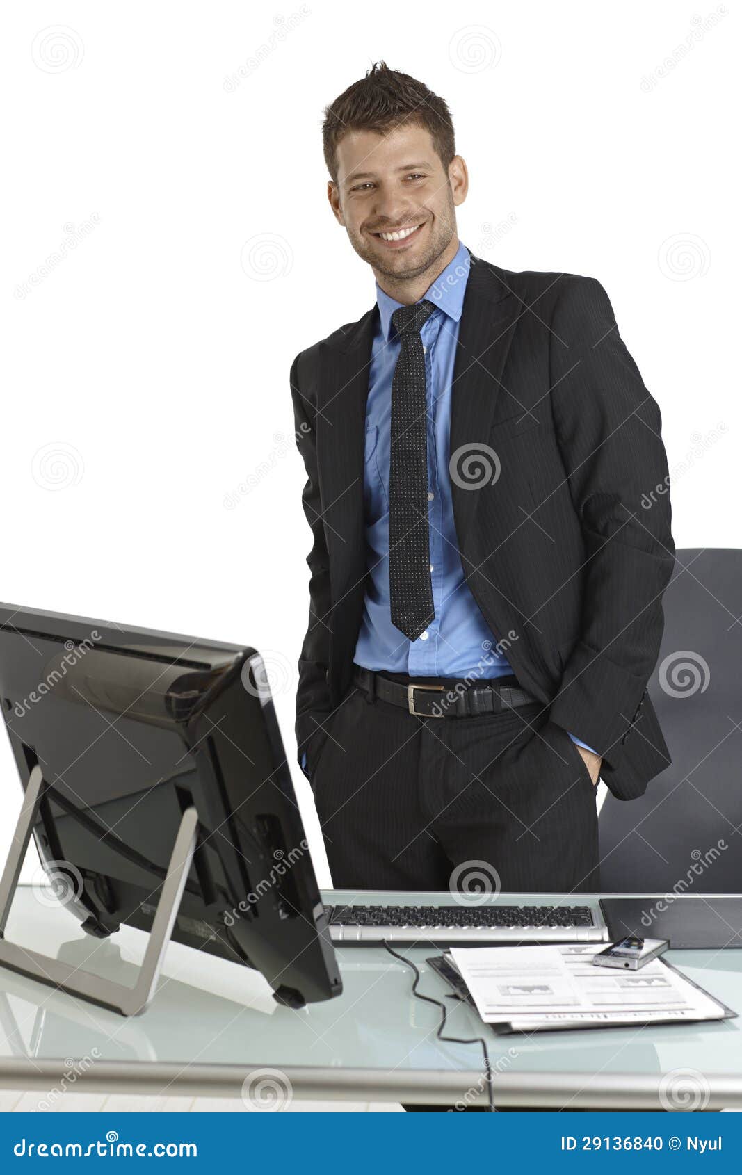Confident Businessman Standing by Desk Stock Photo Image of bristly