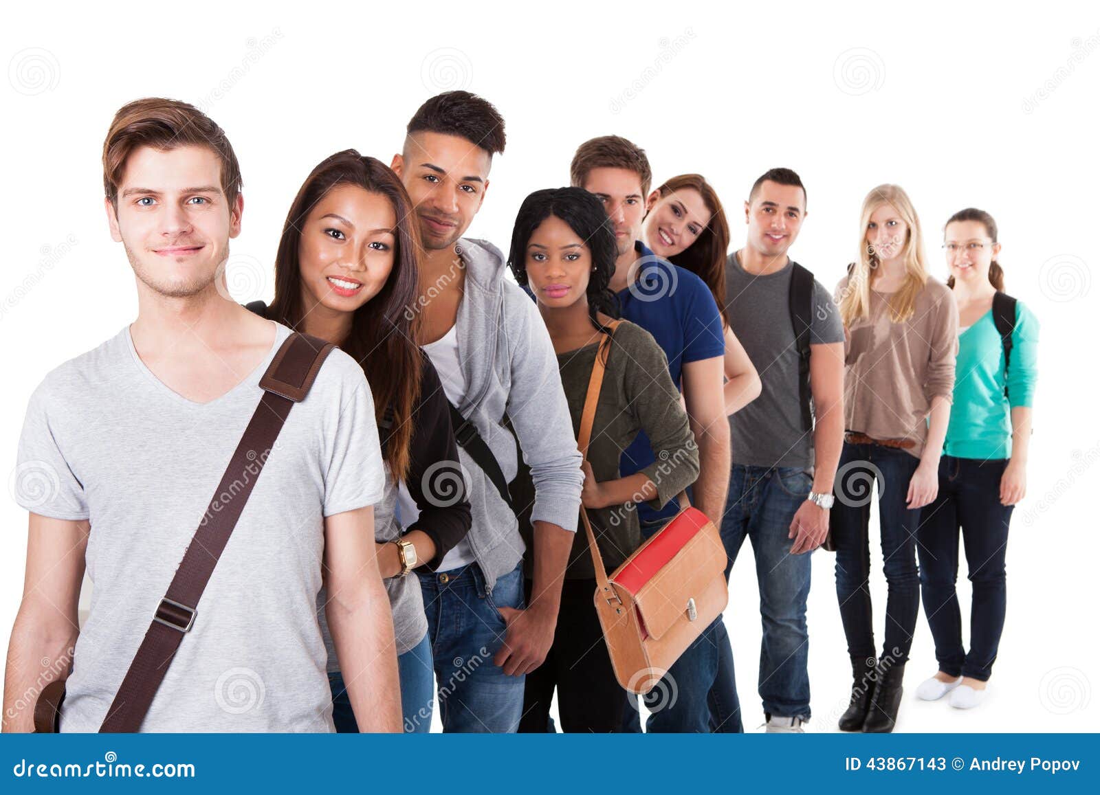 confident college students standing in a queue