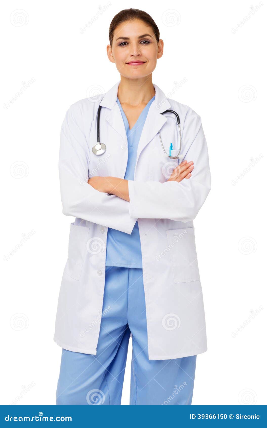 Confident Female Doctor Standing Over White Background