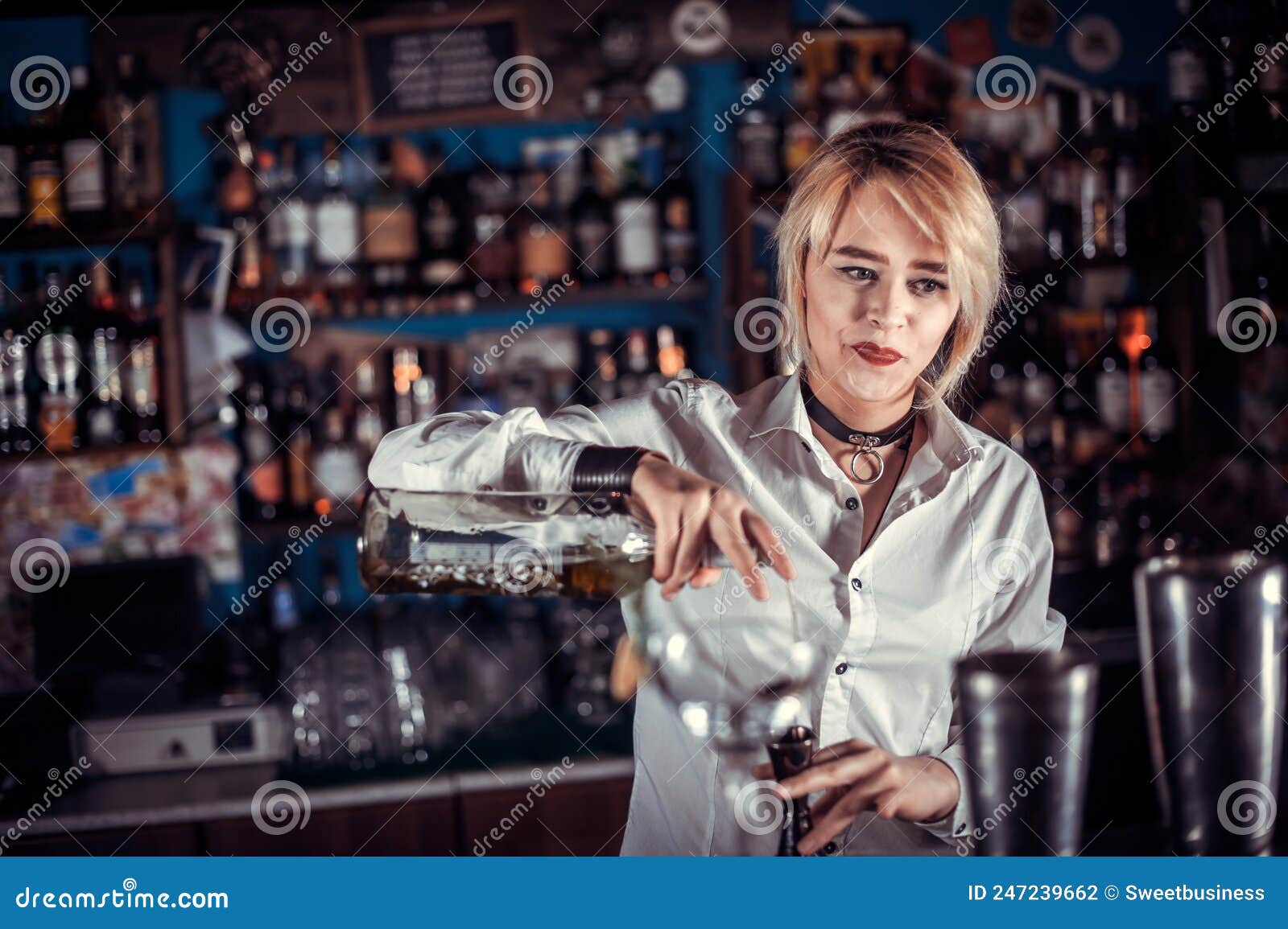 Sweet Barmaid is Pouring a Drink in the Nightclub Stock Photo - Image ...