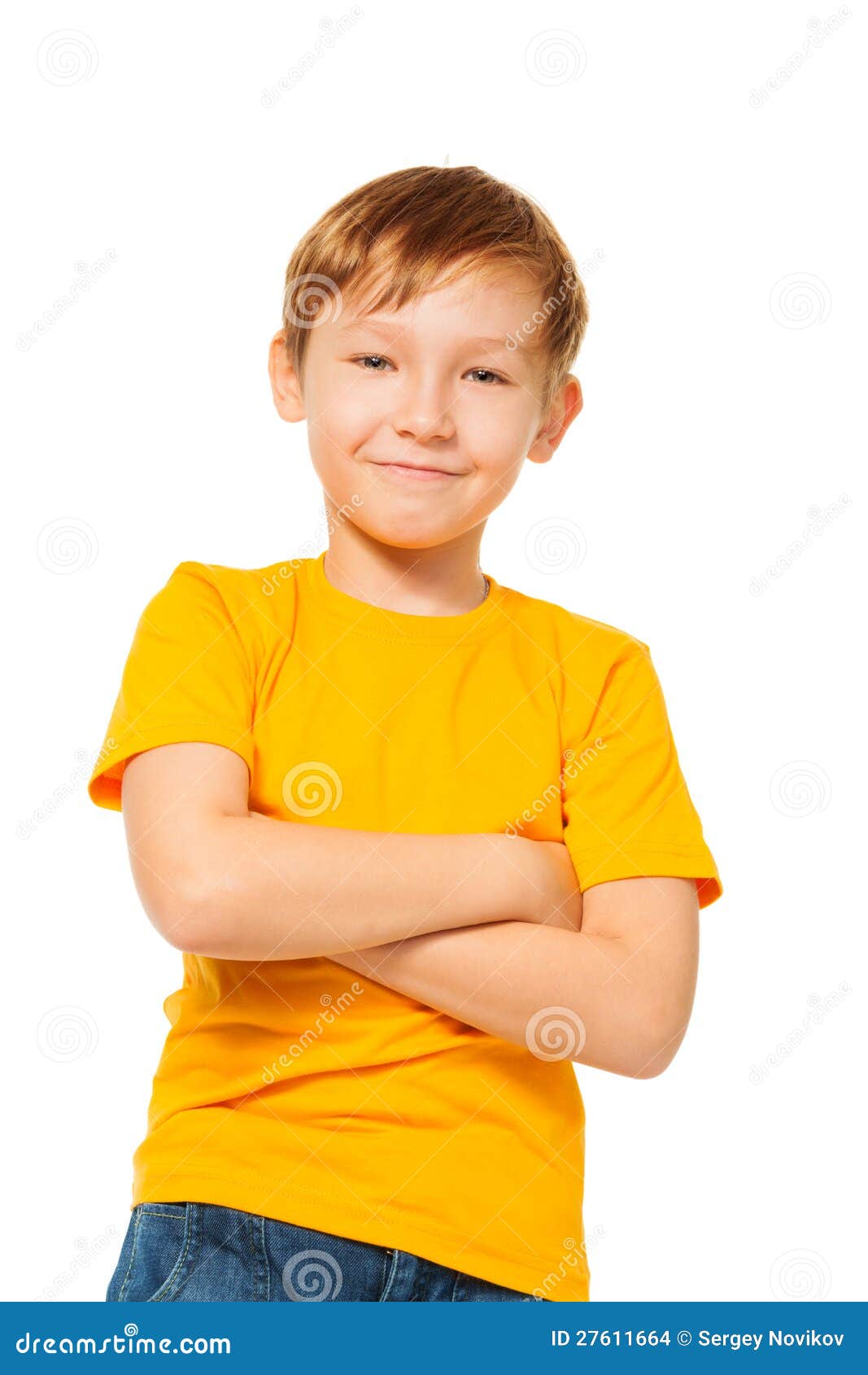 Confident Kid in Yellow Tshirt Stock Photo Image of smile, standing