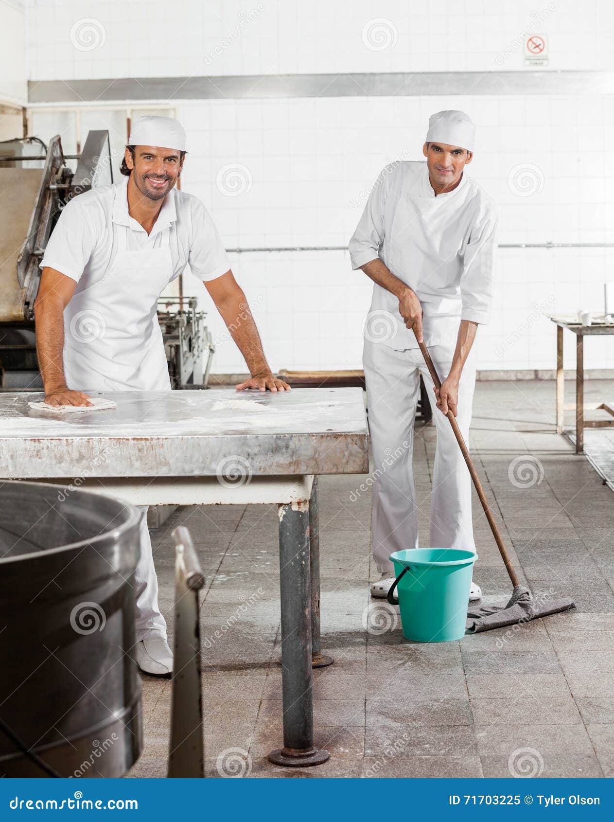 Confident Male Baker S in Uniform Cleaning Bakery Stock Image Image
