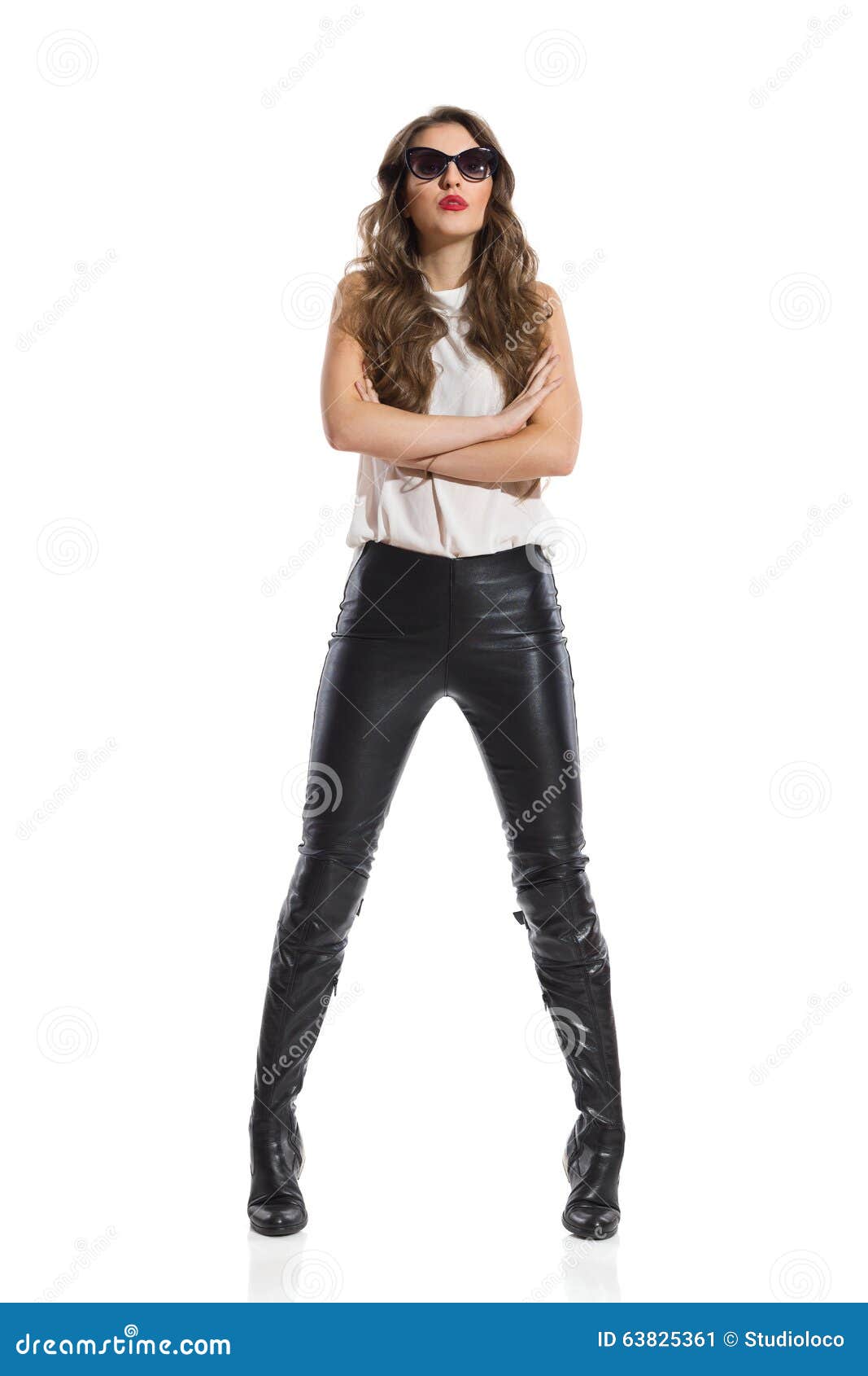 Confident Woman in Leather Pants Stock Image - Image of confidence ...