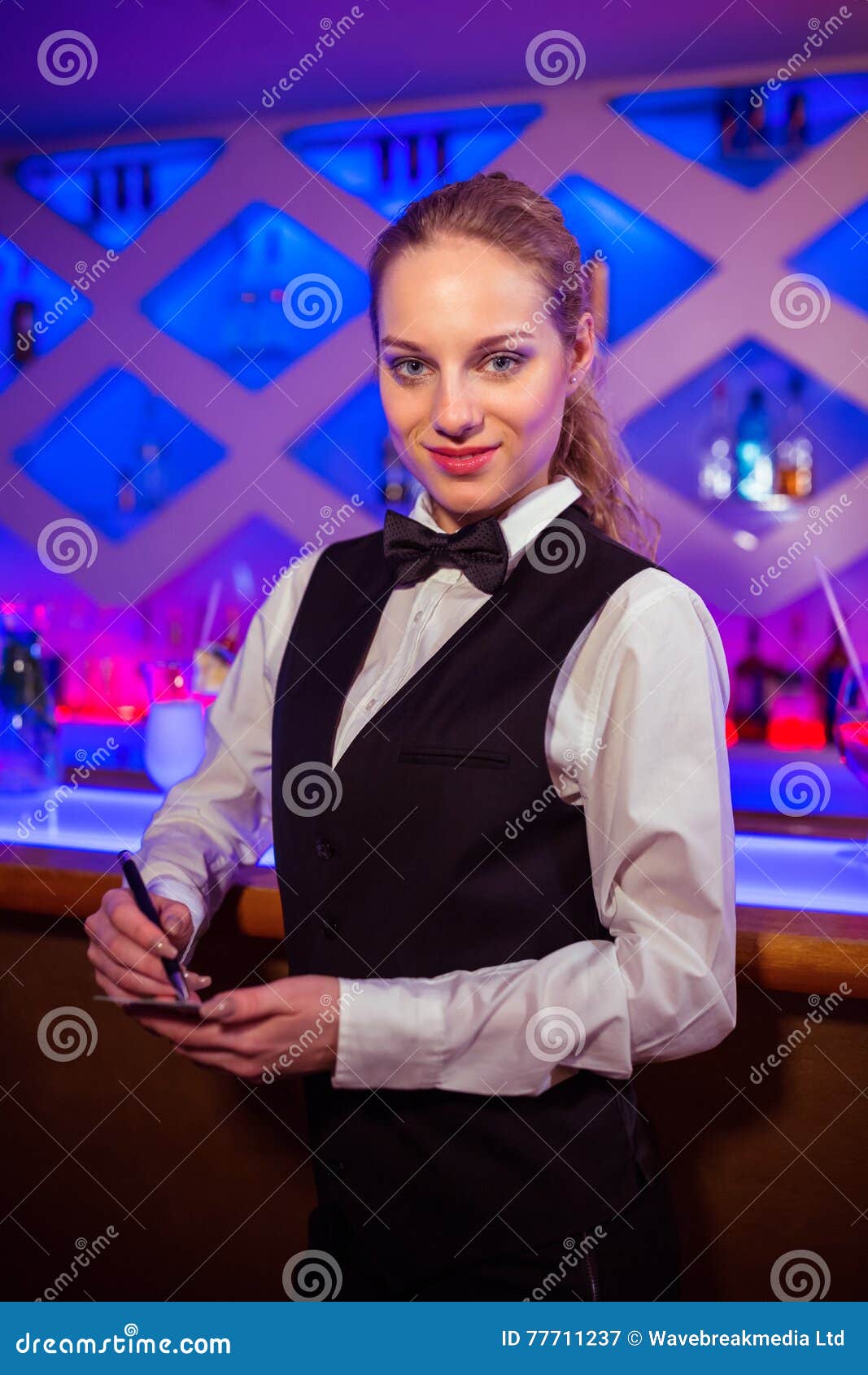 Confident Young Barmaid at Counter Stock Image Image of