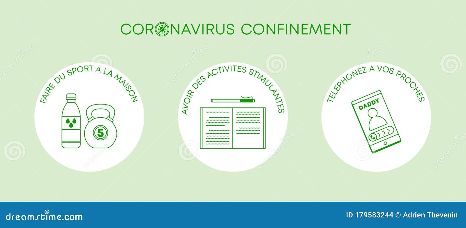 confinement coronavirus - banniere covid19 - activite a la maison - francais - vert vecteur 
