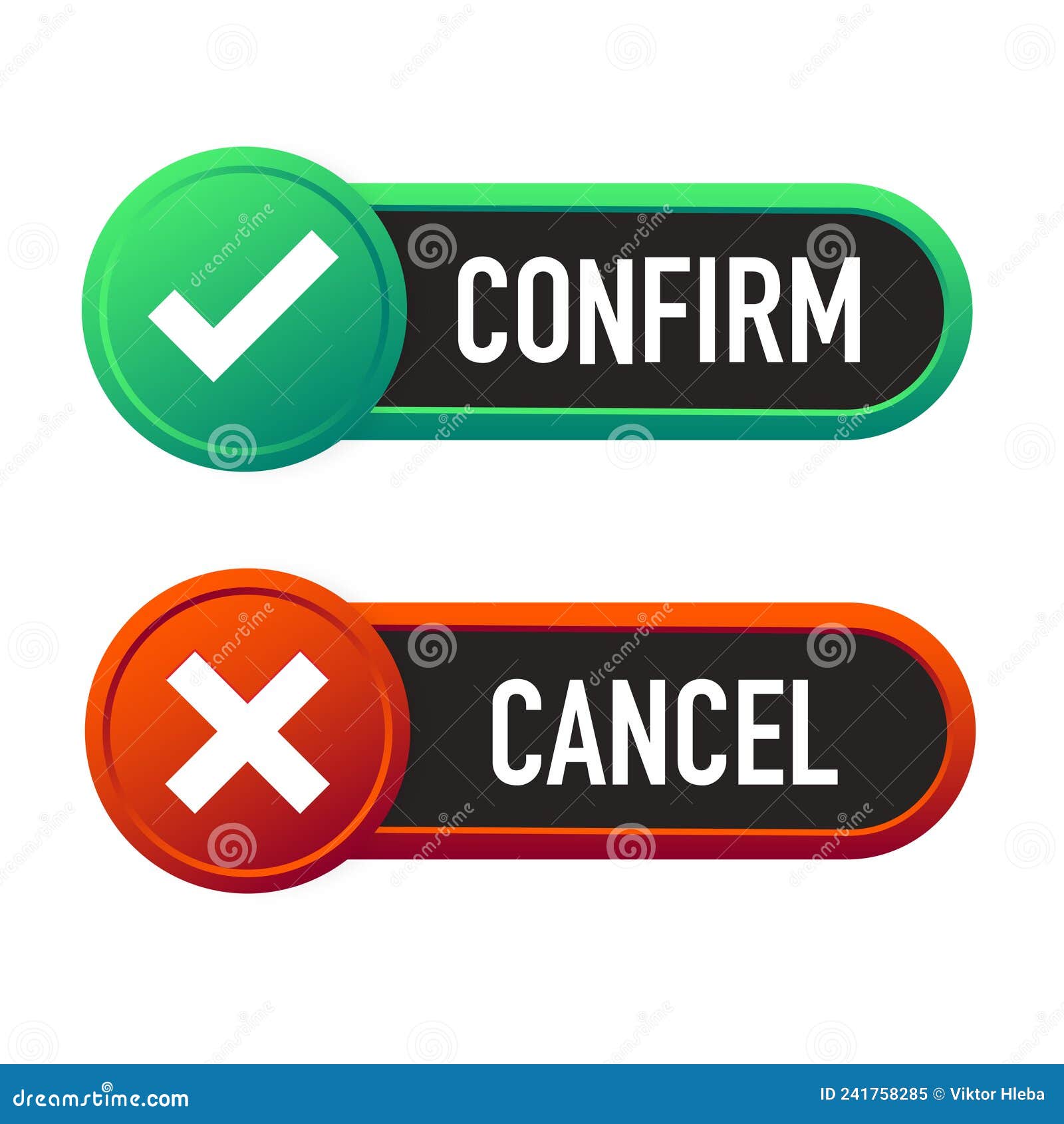 Confirm and Cancel Buttons with Checkmarks. Vector Stock Vector