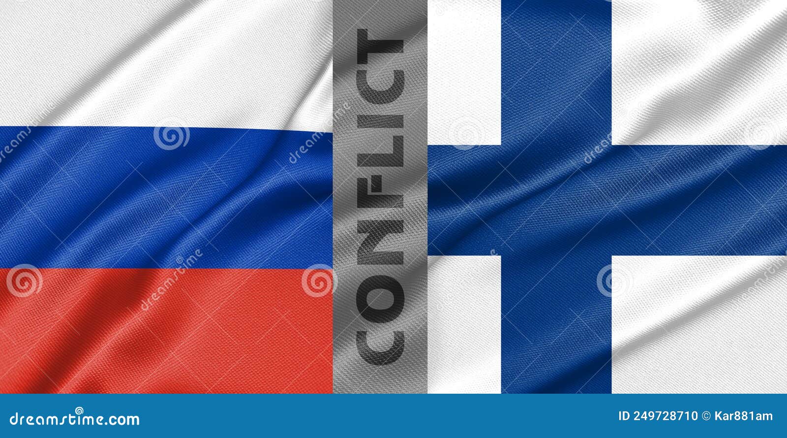 conflict russia and finlandia, war between russia vs finlandia, fabric national flag russia and flag finlandia, war crisis concept