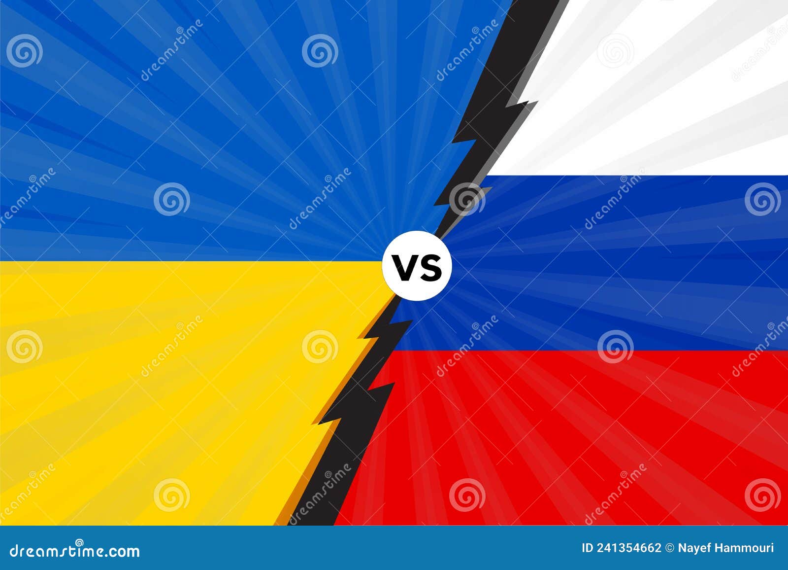 The conflict between Russia and Ukraine war flags vs icon