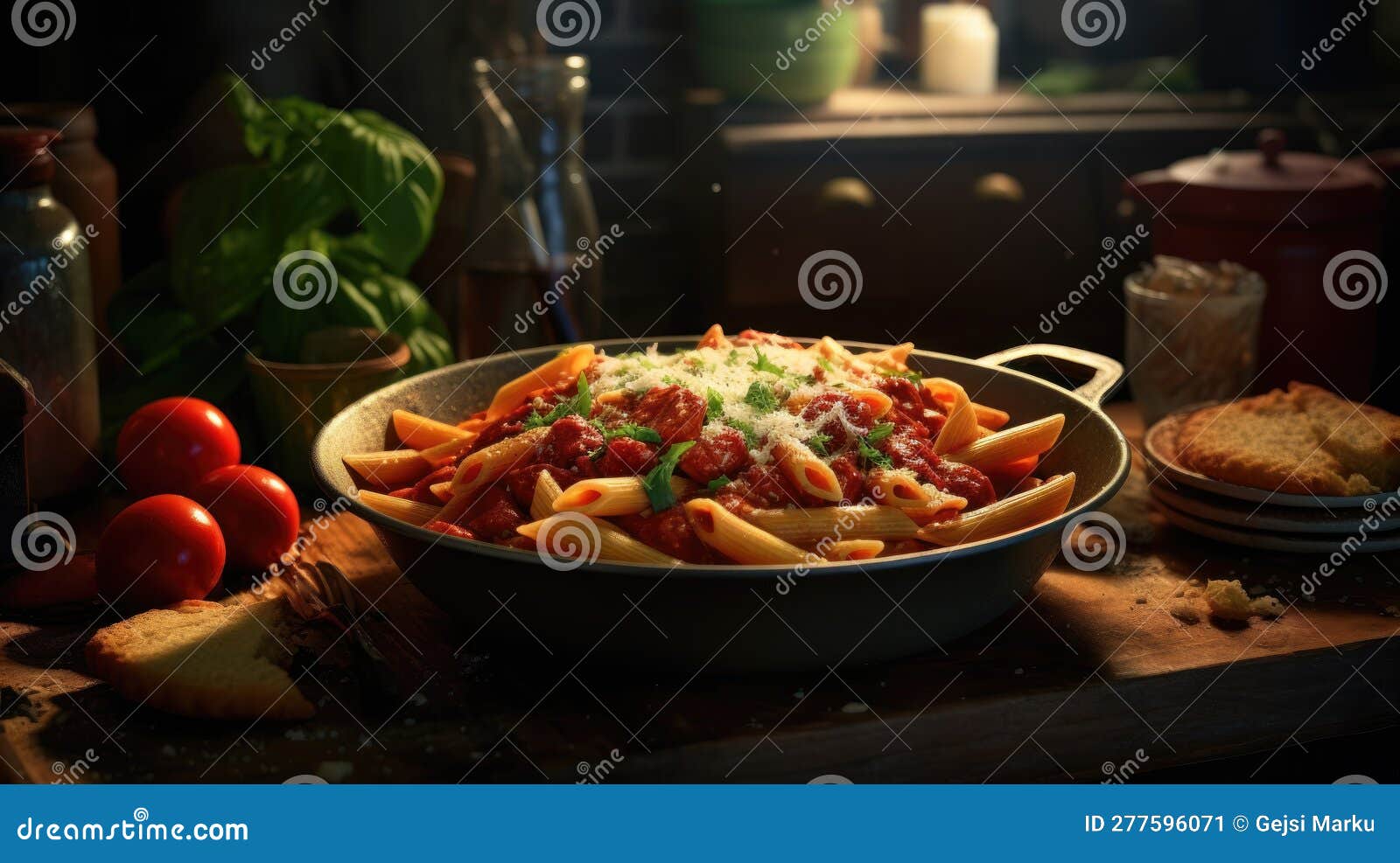 Conforto Classico : Penne Alla Vodka in Un Laboratorio Di Cucina  Leggermente Illuminato Illustrazione di Stock - Illustrazione di pasto,  alimento: 277596071