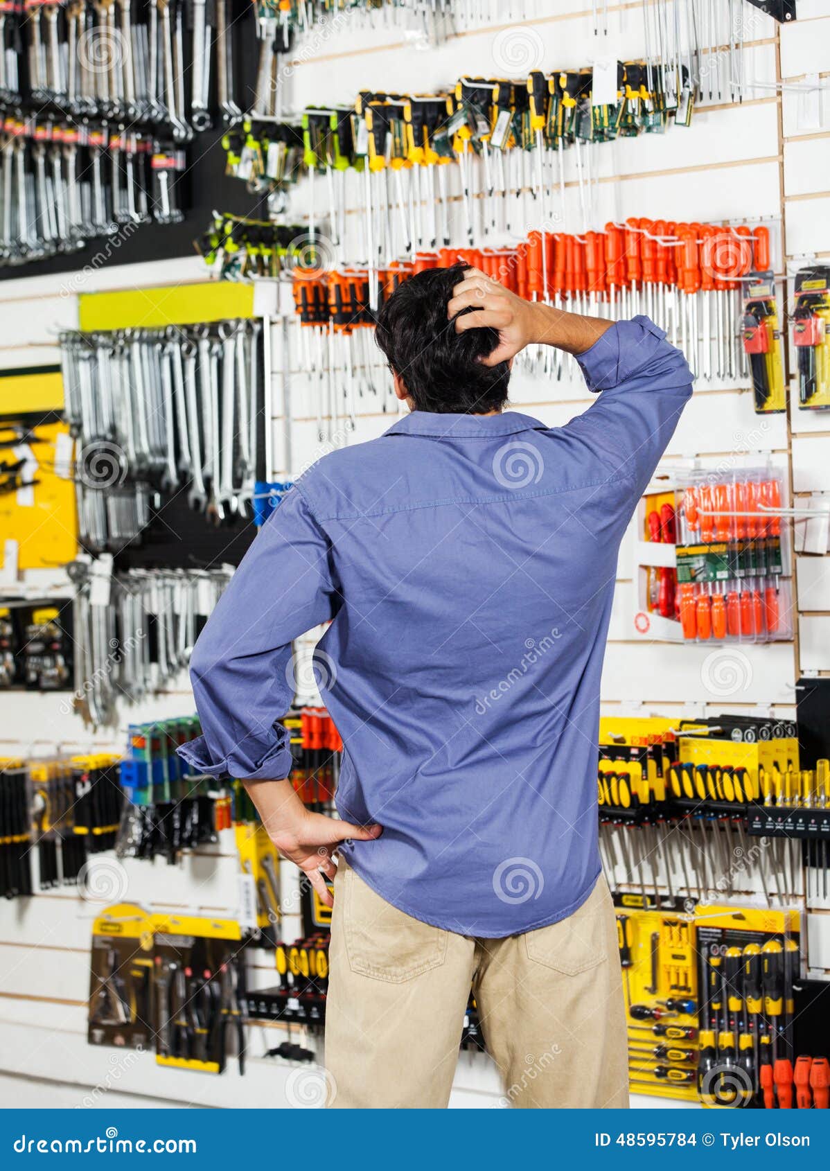 Confused Customer Scratching Head in Hardware Shop Stock Photo Image of retailer, problems