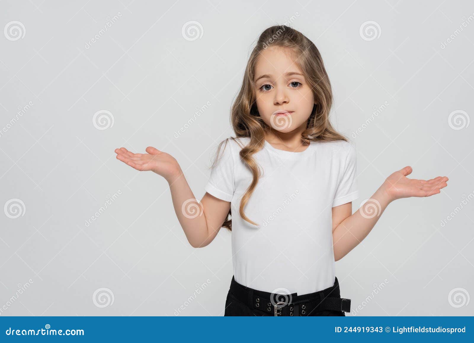 Confused Girl Showing Shrug Gesture While Stock Image Image Of Girl Casual