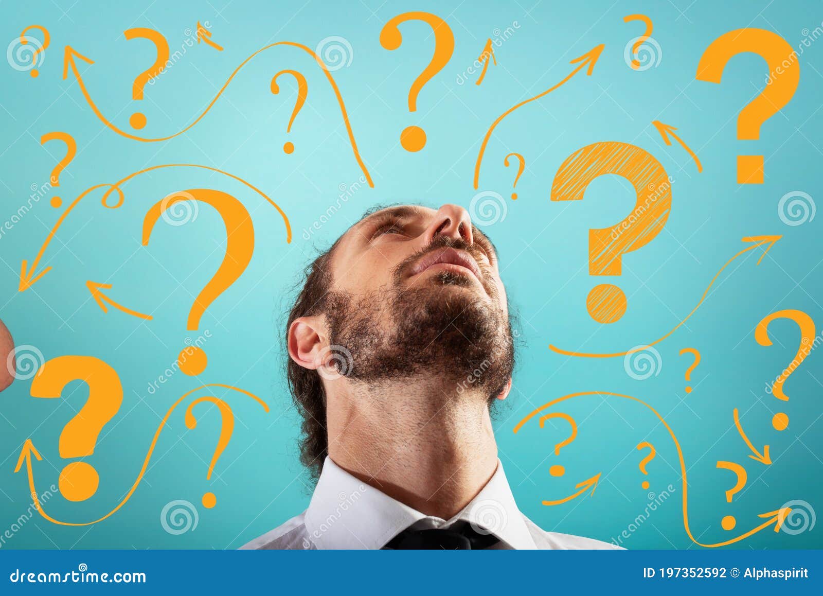 Confused and Pensive Expression of a Businessman with a Lot of Question