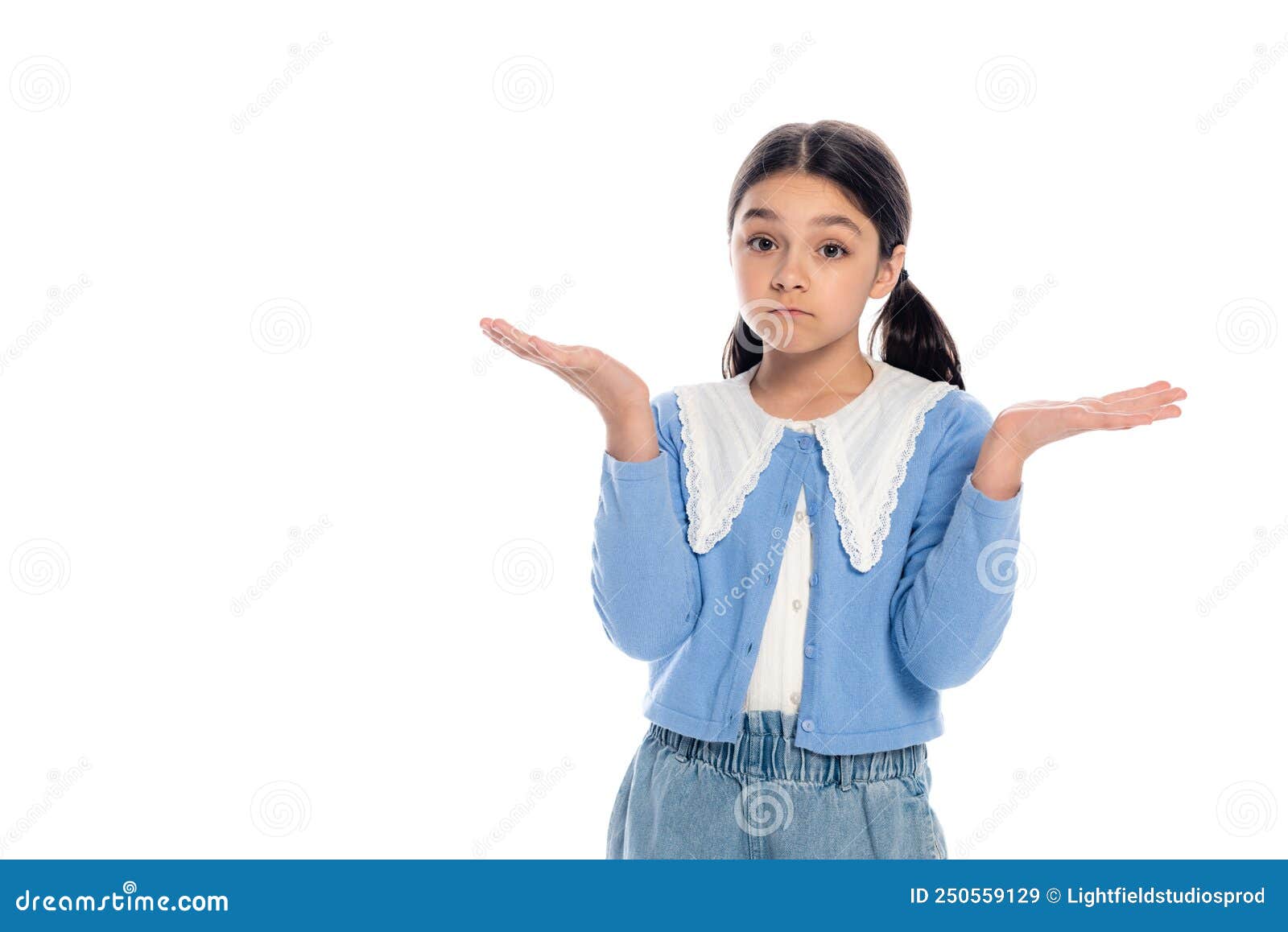 Confused Babegirl Showing Shrug Gesture Isolated Stock Image Image Of Dubium Stylish