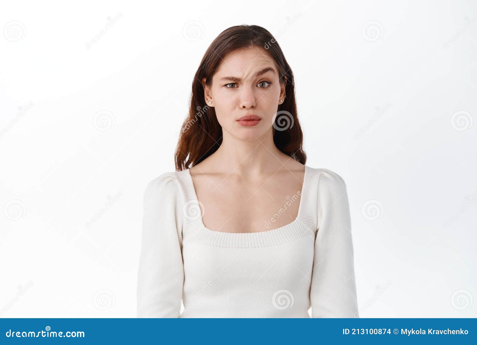 Confused Young Woman Model Raising Eyebrow with Disbelief, Look ...