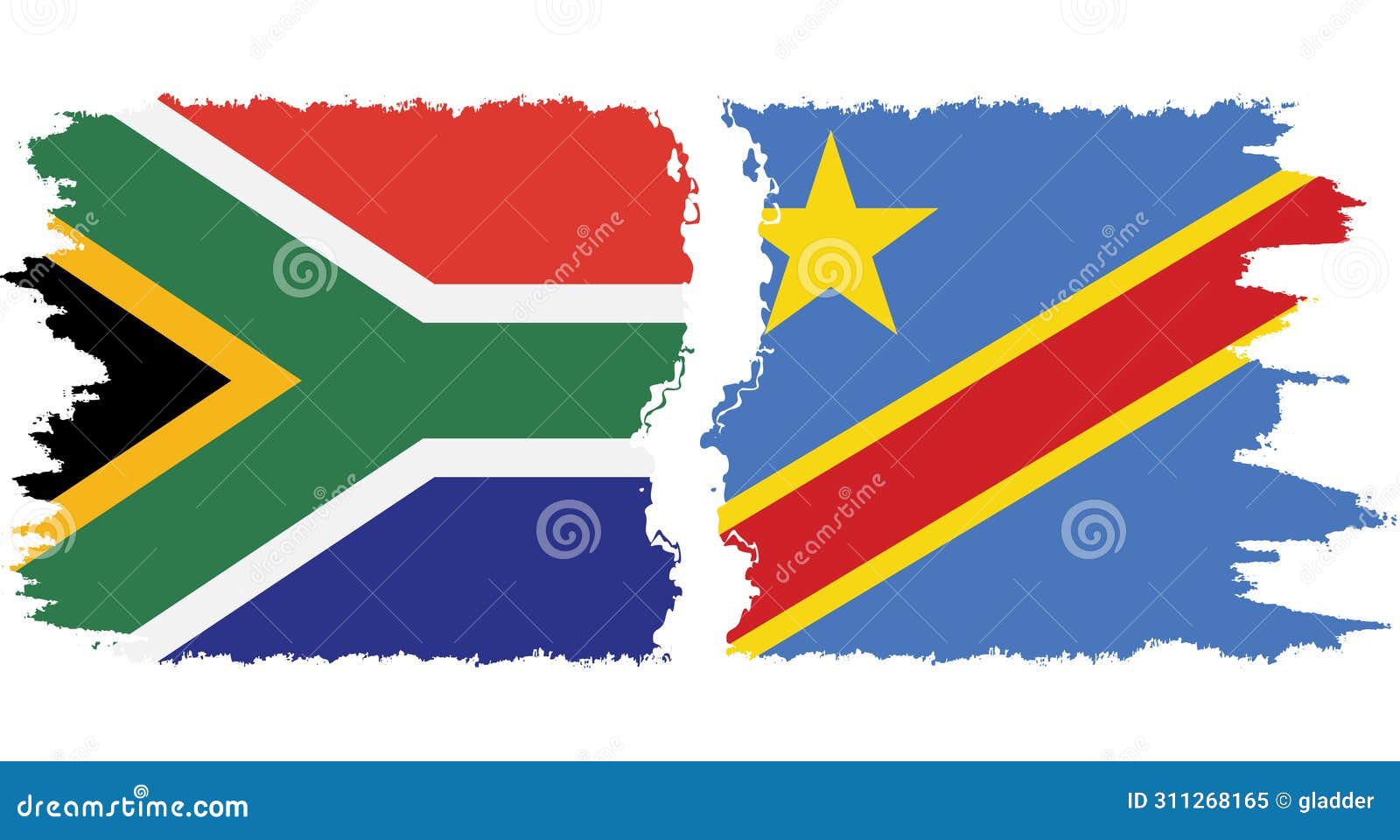 Congo Kinshasa and South Africa Grunge Flags Connection Vector Stock