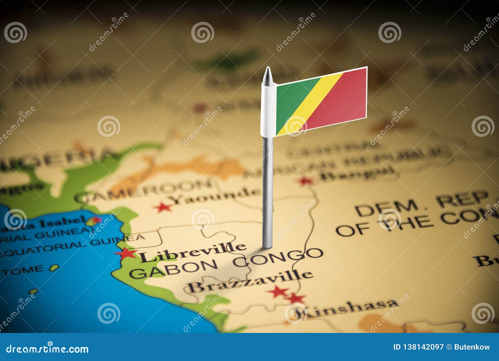 congo marked with a flag on the map