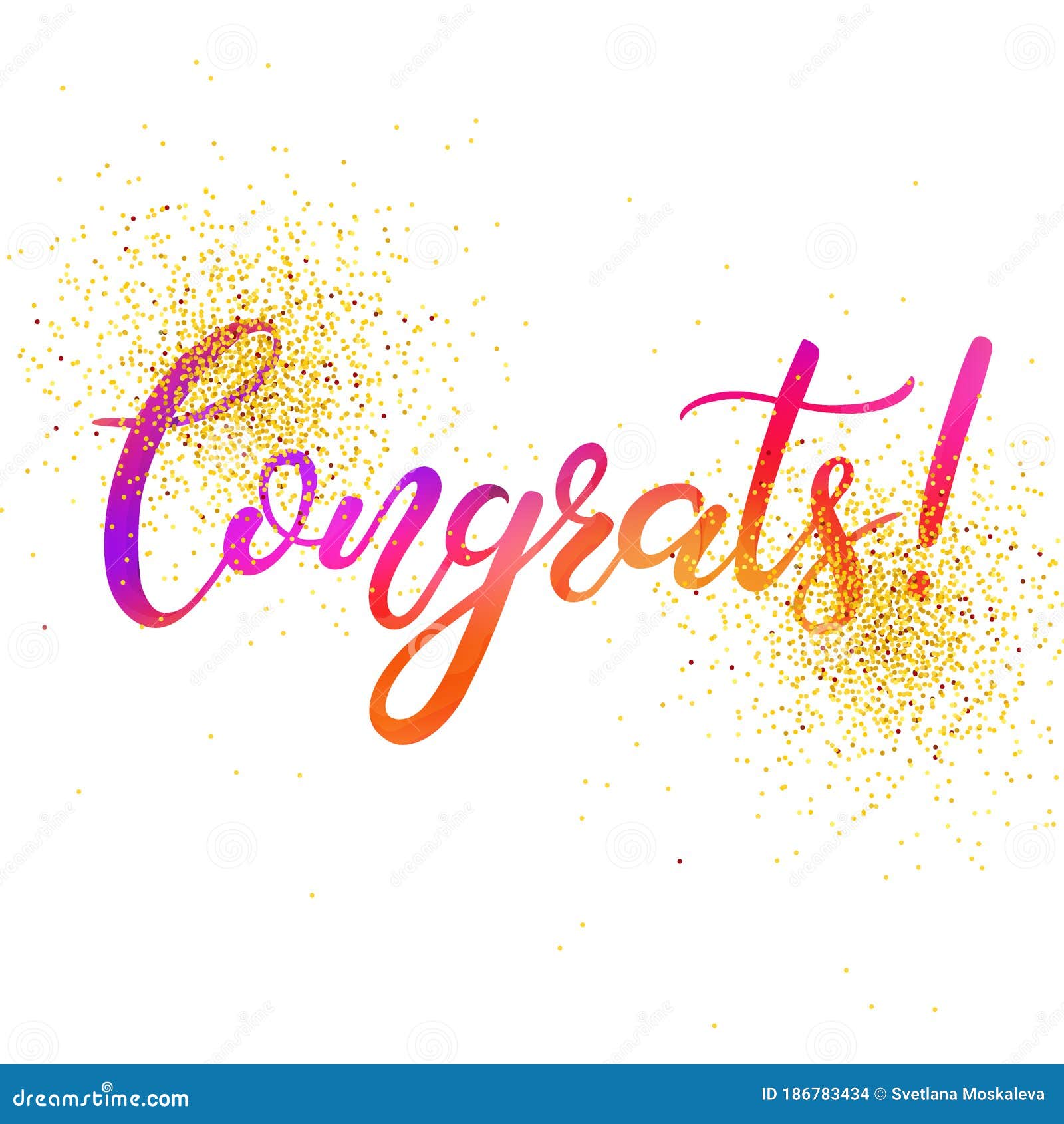 Congrats Brush Calligraphy Hand Lettering In Pink Orange And Purple