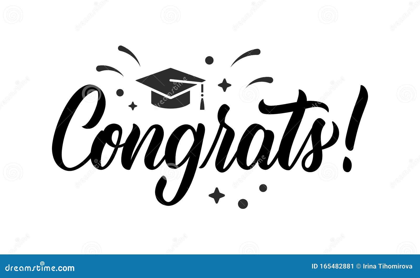 congrats. graduation congratulations at school, university or college. trendy calligraphy inscription in black ink with decorative