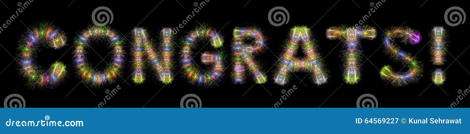 congrats text colorful sparkling fireworks horizontal black back
