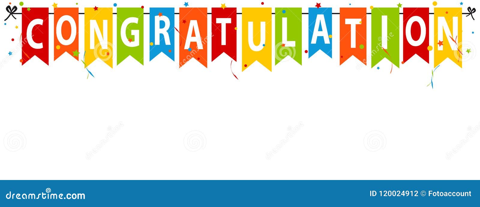 congratulation banner, background -  party flags with confetti and streamers -  on white background