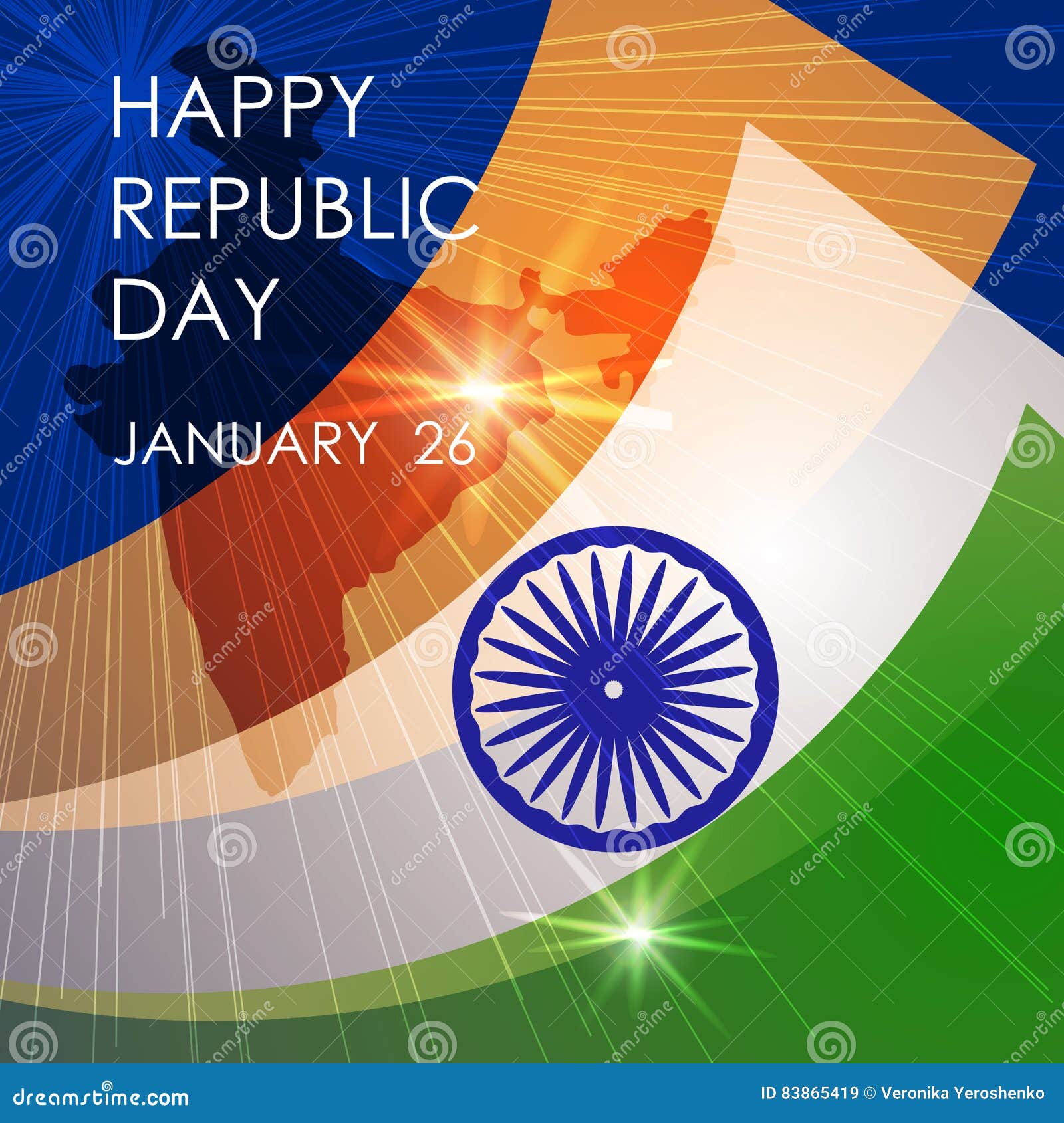 Congratulation Happy Republic Day with Map and Flag on Blue. Stock ...