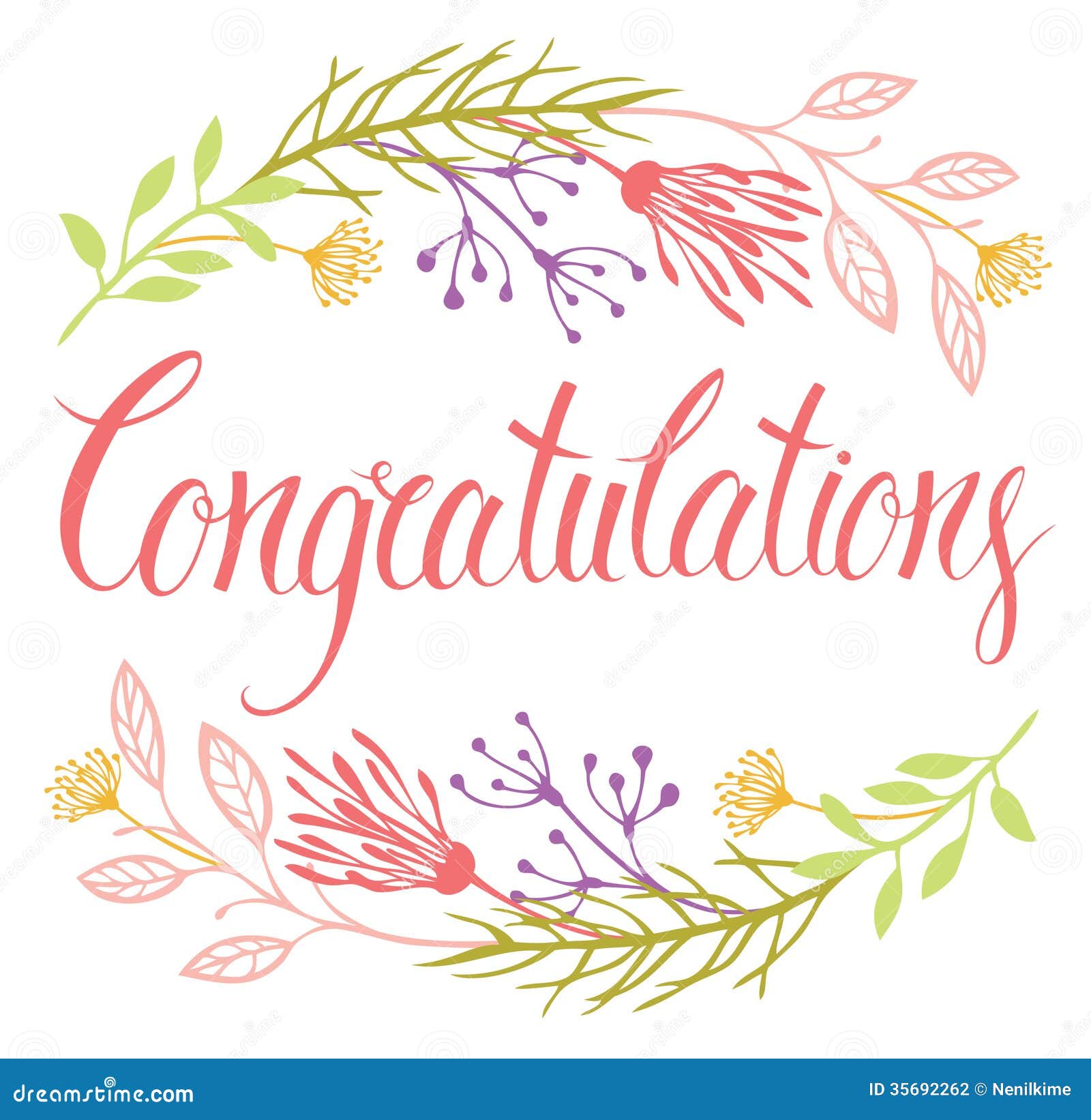 Congratulations Card With Flowers And Calligraphy Stock Vector