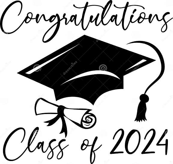 Congratulations Class of 2024 Graduation Cap and Diploma Design Stock