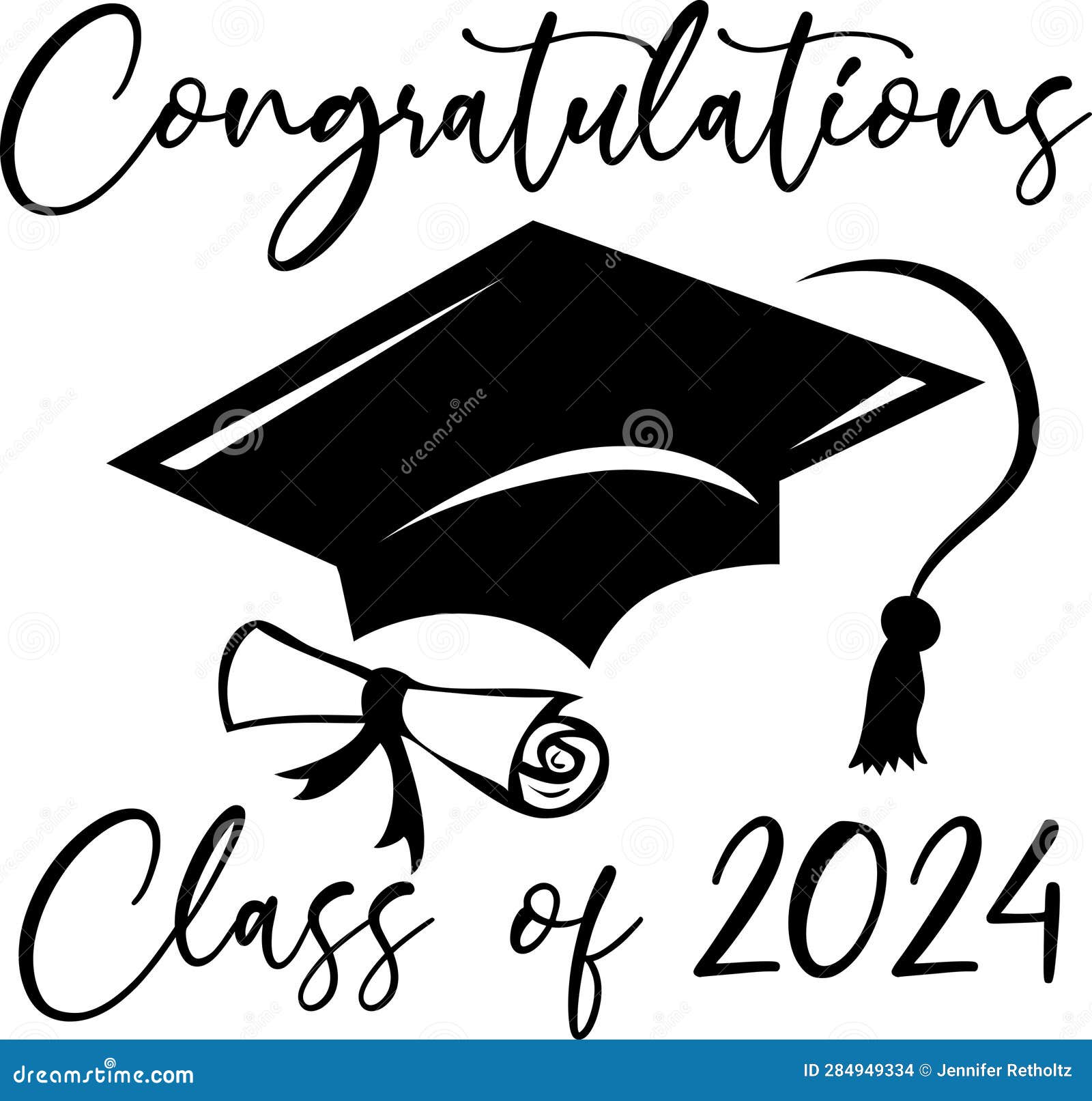 Congratulations Class of 2024 Graduation Cap and Diploma Design Stock