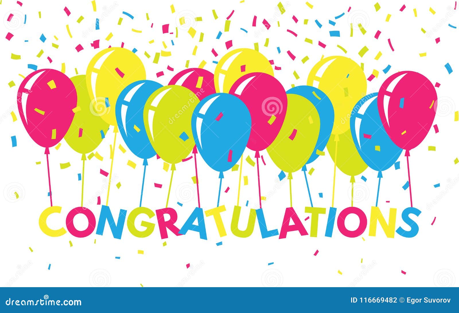 Congratulations Colorful With Confetti And Balloons Flat Greeting