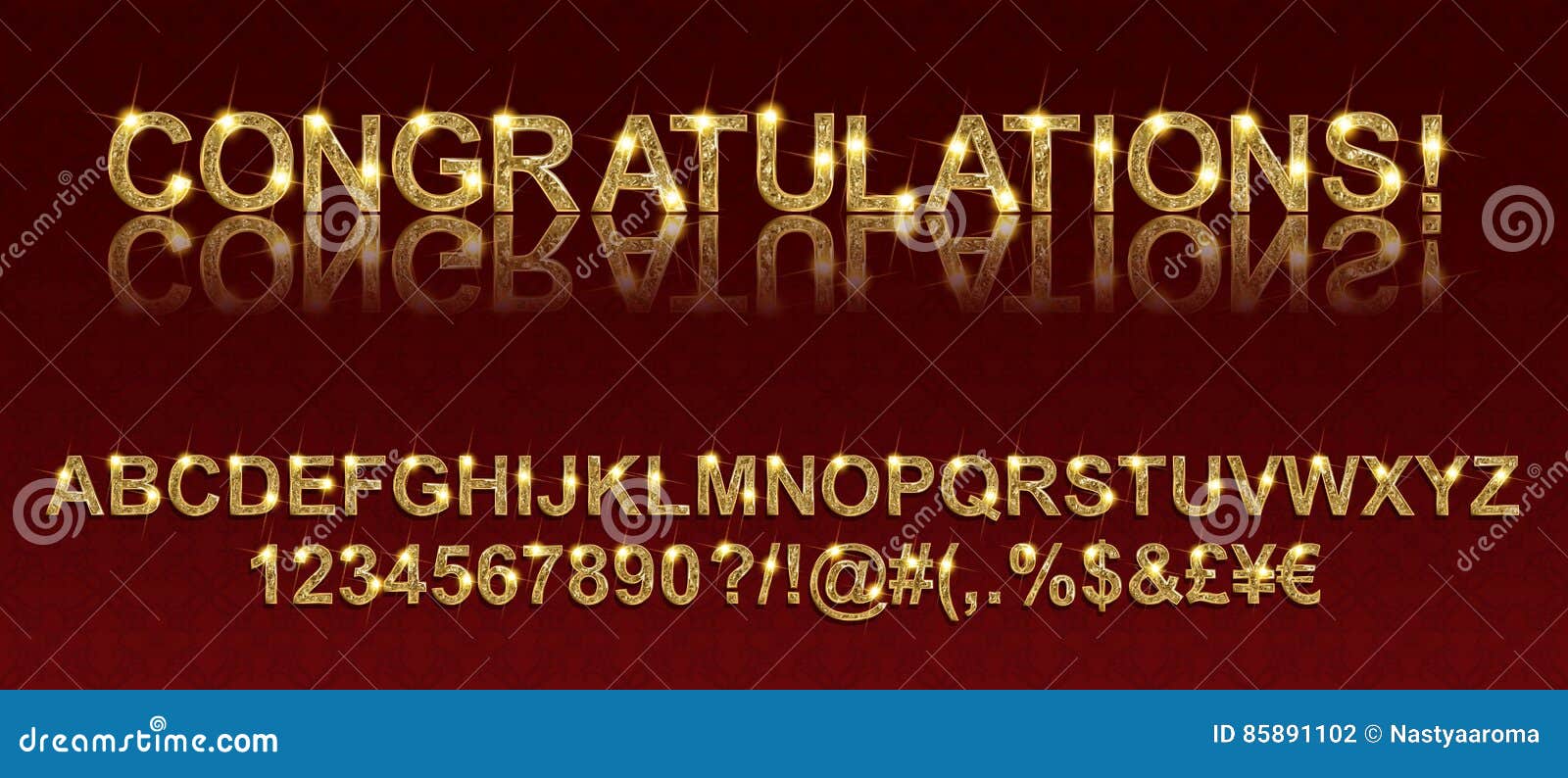 congratulations. gold alphabetic fonts